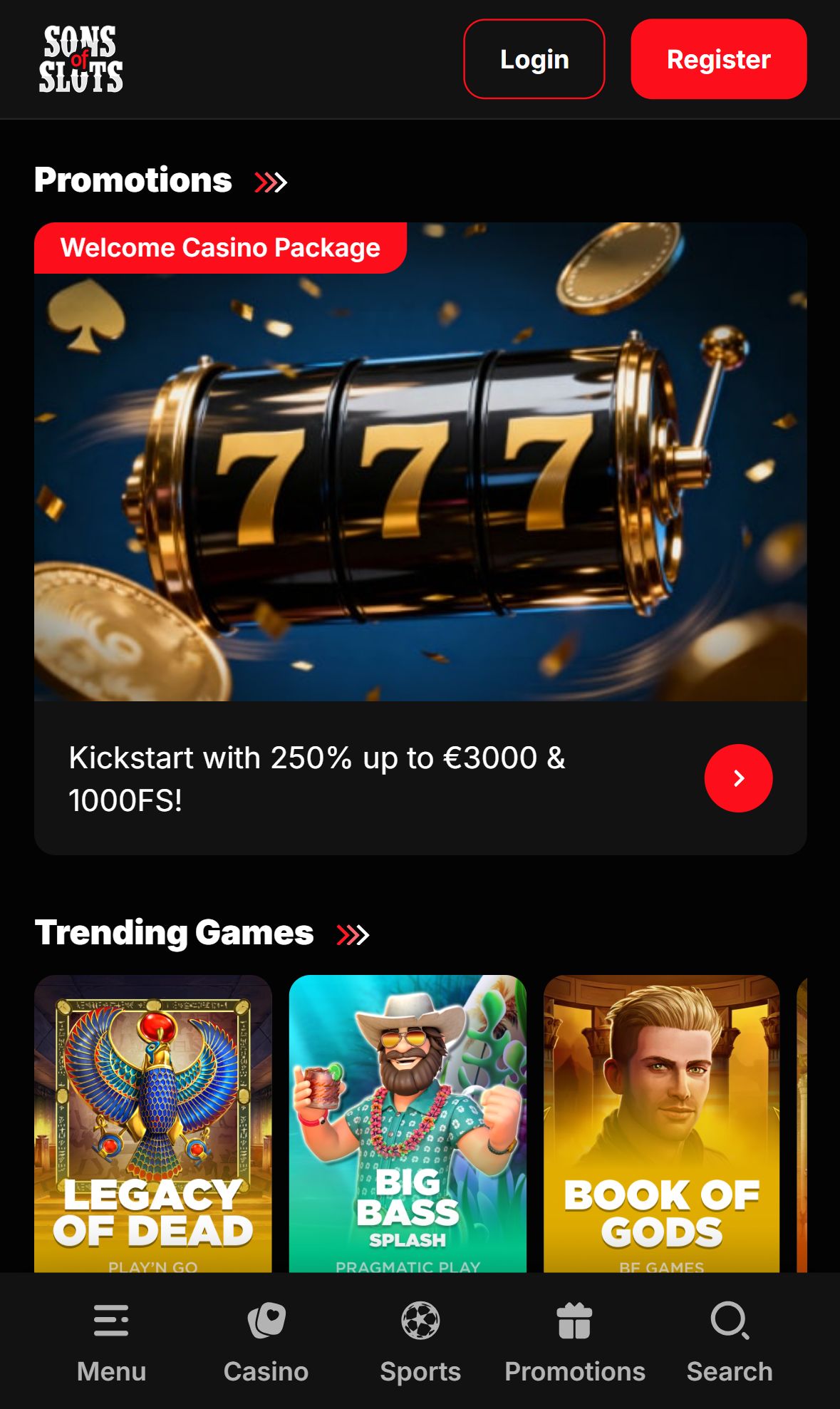Sons of slots — Homepage (Mobile)