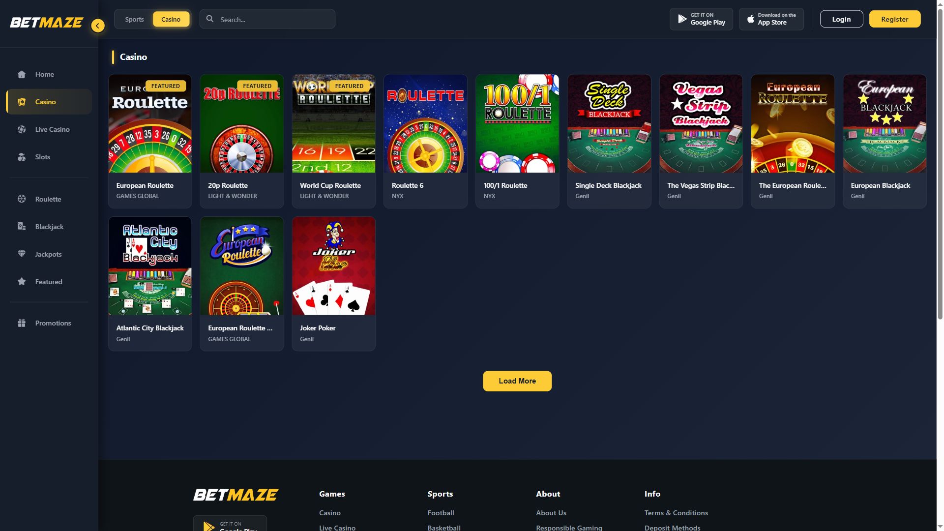 Betmaze — Lobby (Desktop)