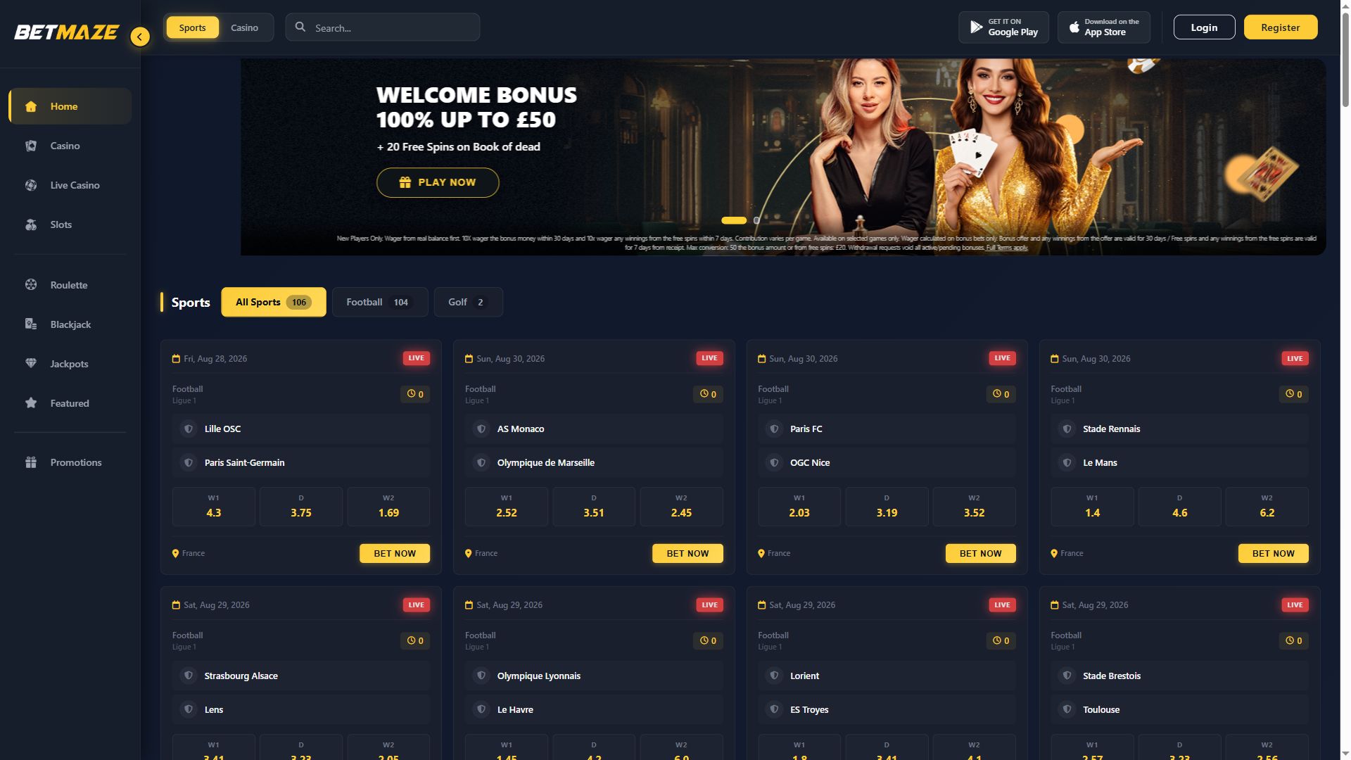Betmaze — Homepage (Desktop)