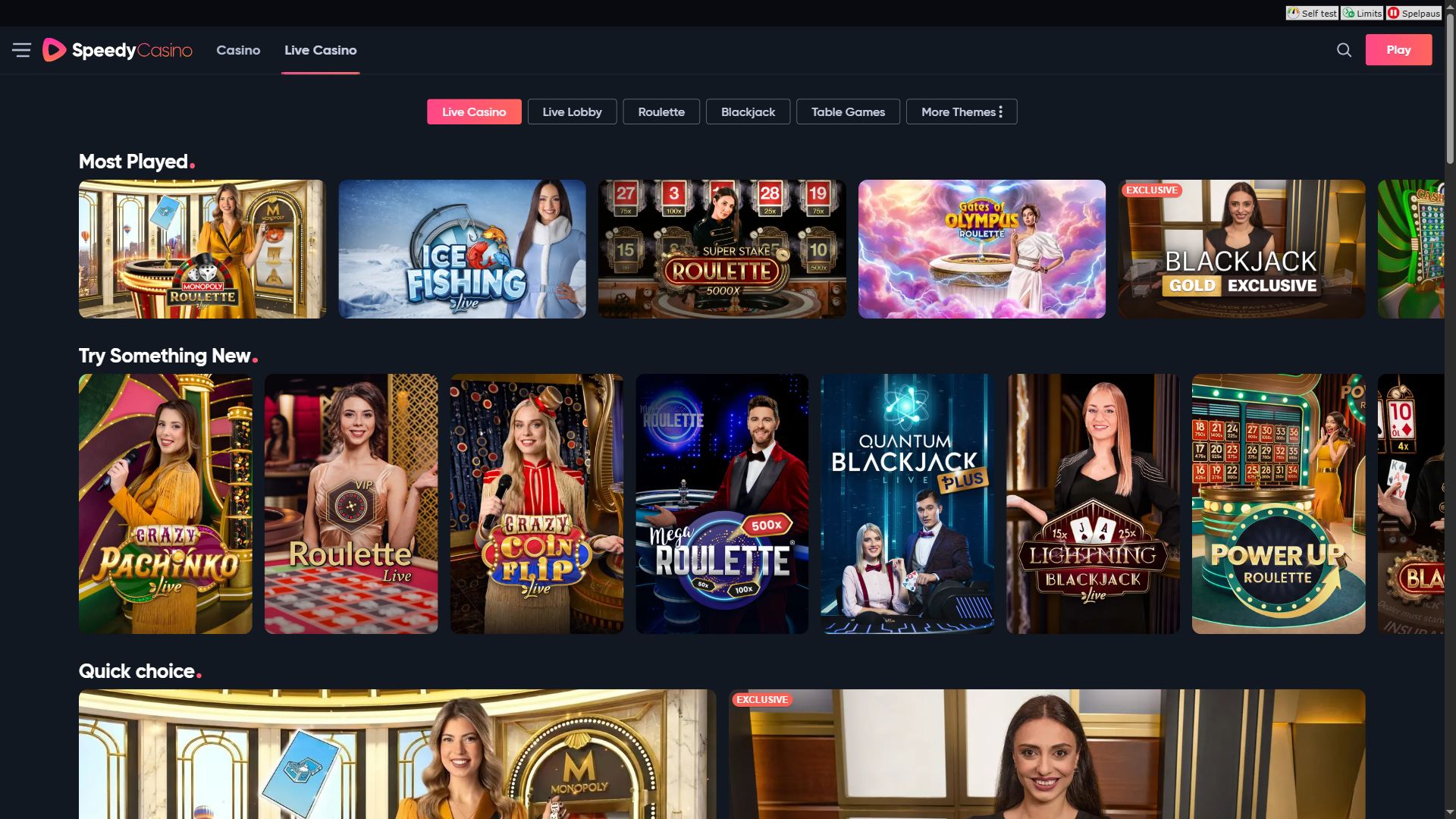 Speedycasino — Lobby (Desktop)