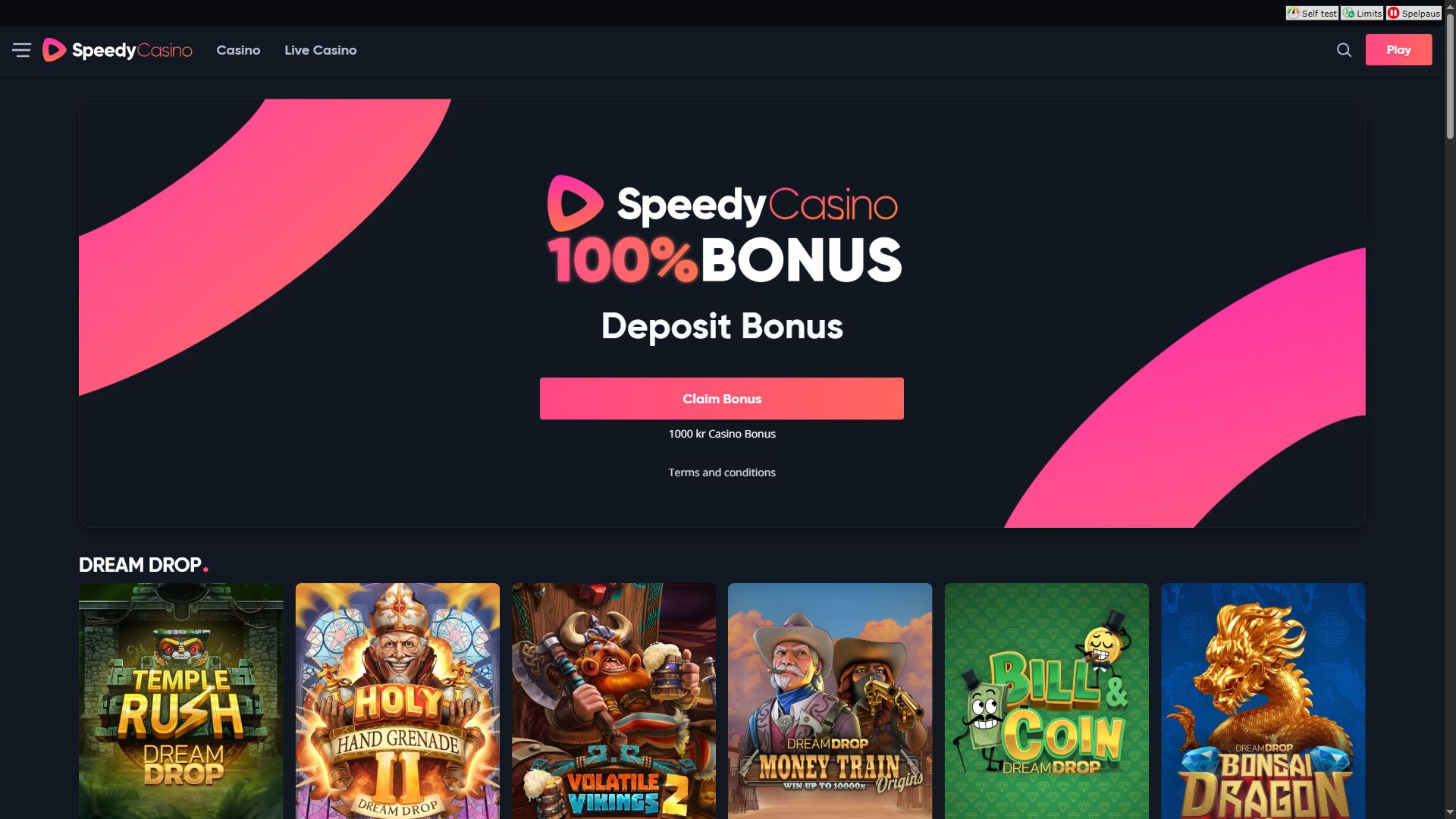 Speedycasino — Homepage (Desktop)