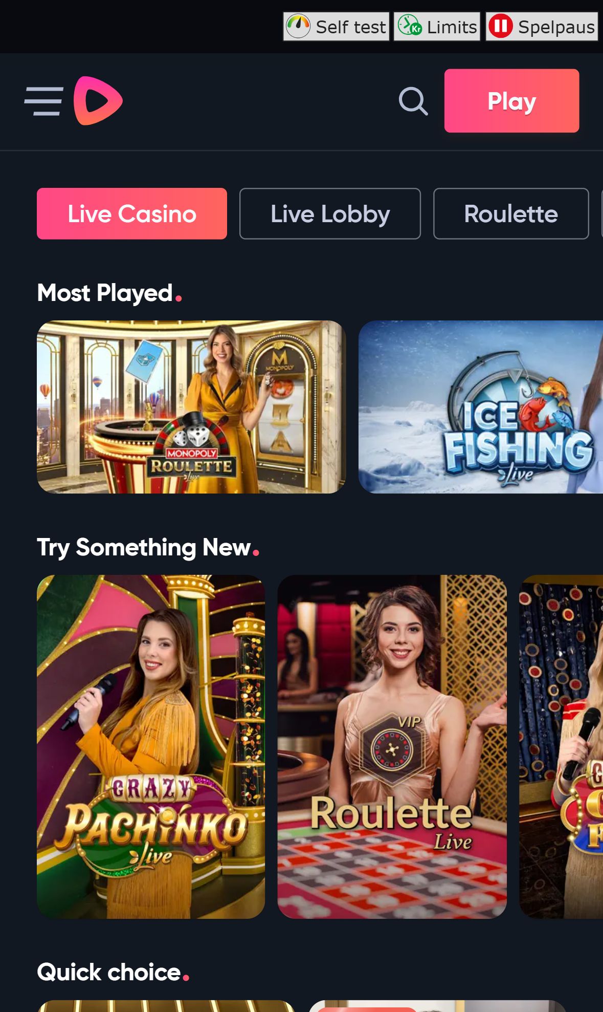 Speedycasino — Lobby (Mobile)