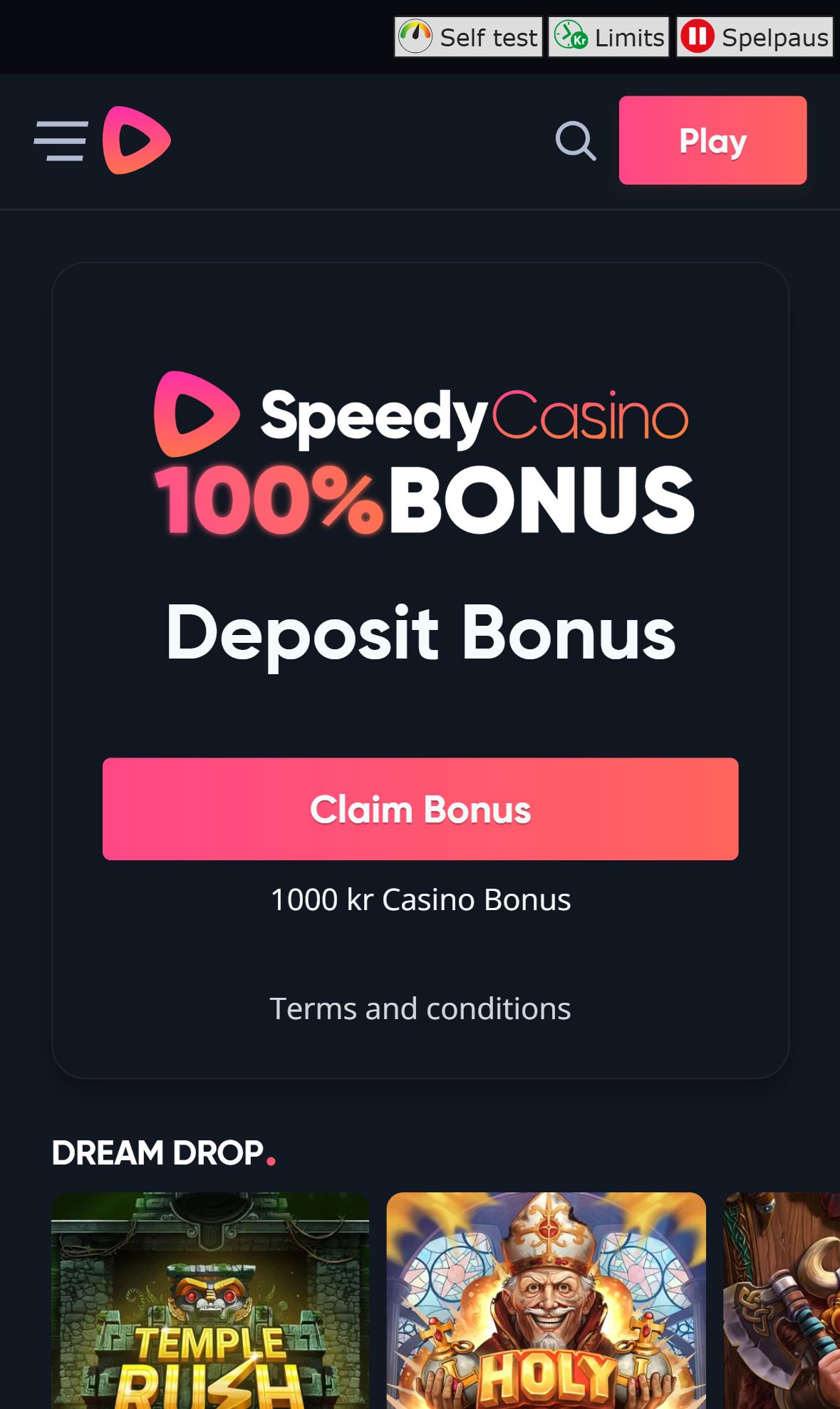 Speedycasino — Homepage (Mobile)