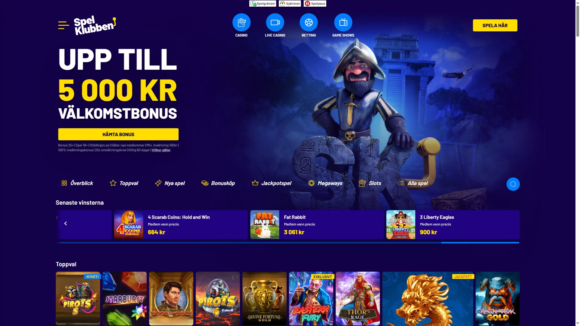 Spelklubben — Homepage (Desktop)