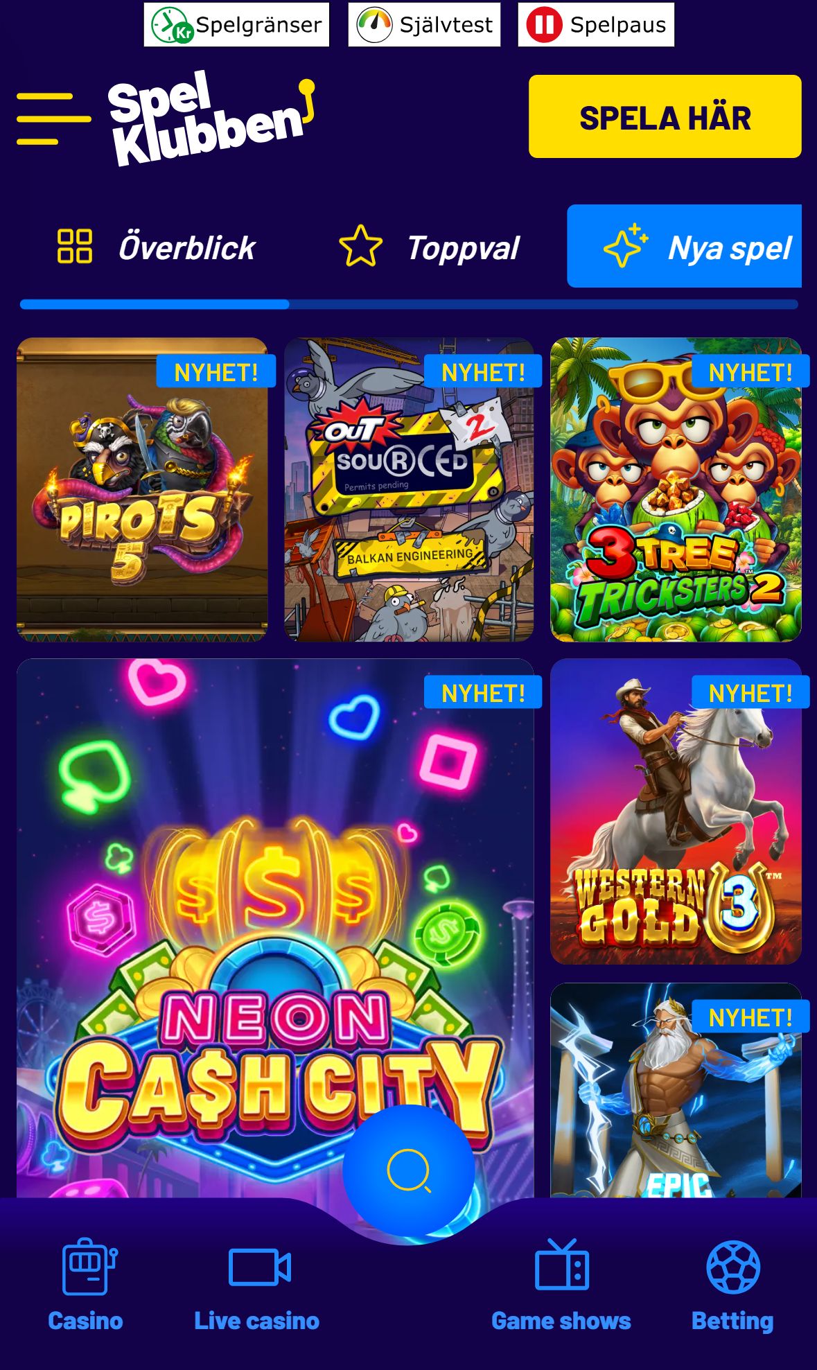 Spelklubben — Lobby (Mobile)