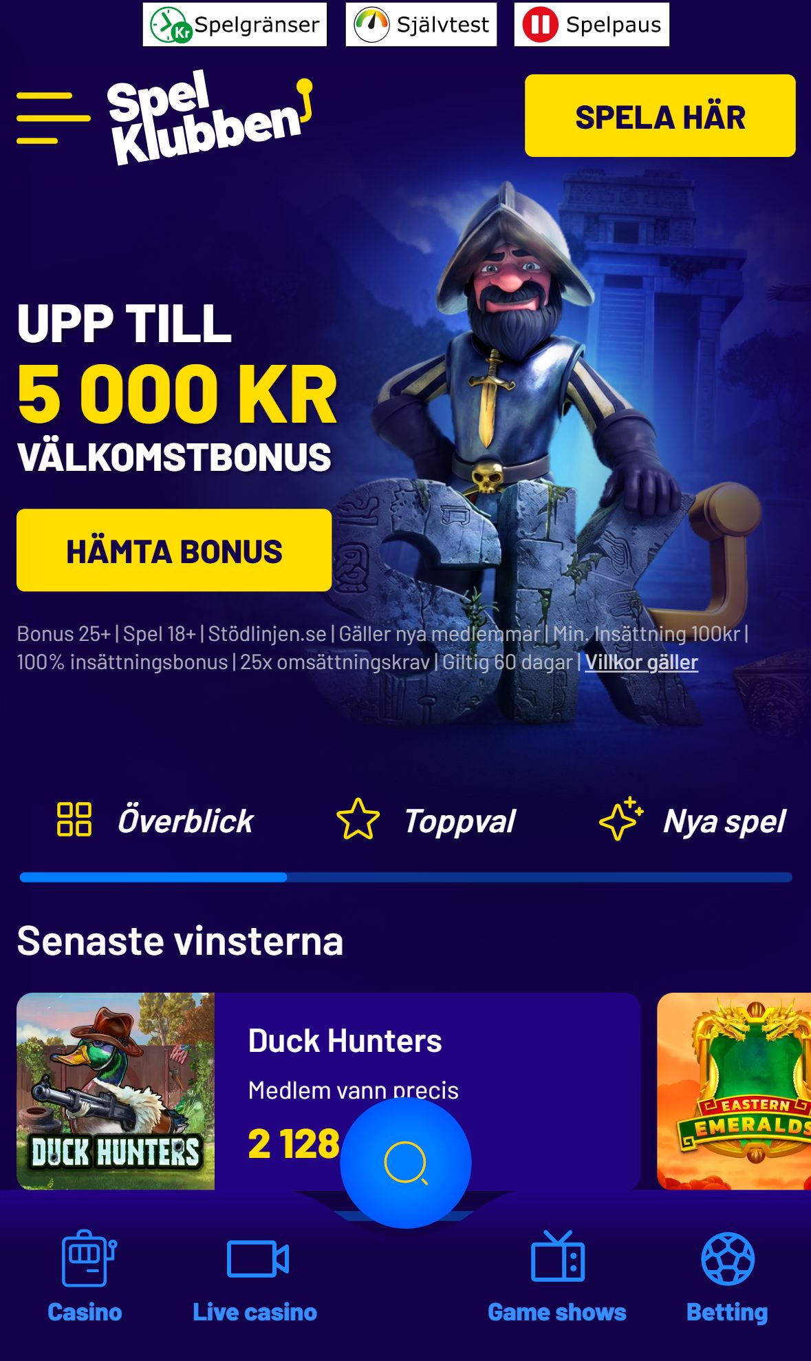 Spelklubben — Homepage (Mobile)