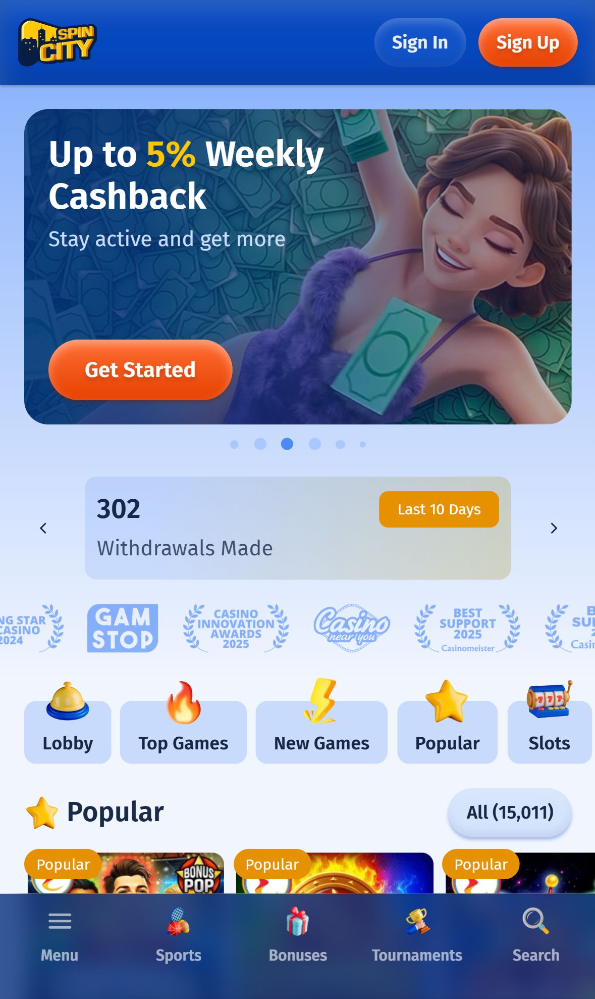 Spin City — Homepage (Mobile)