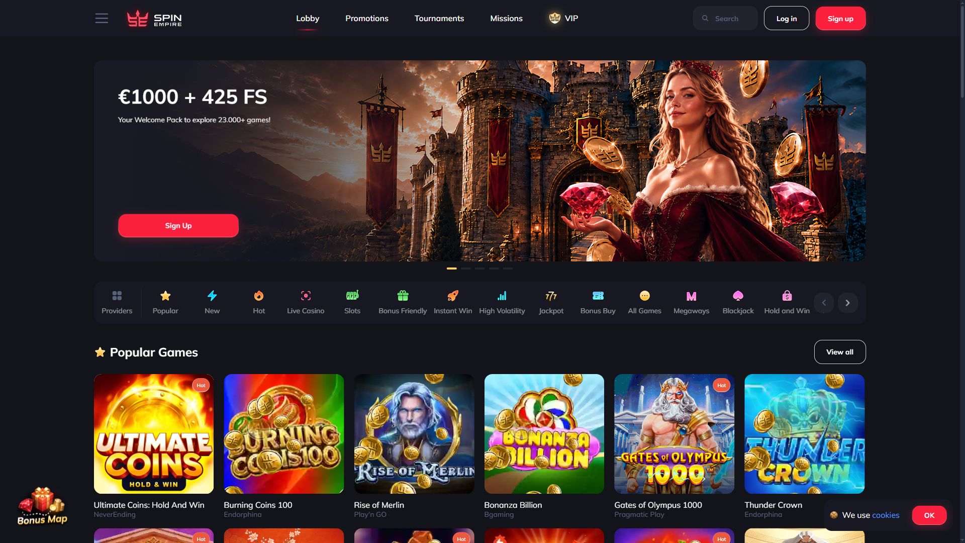 Spin Empire — Lobby (Desktop)