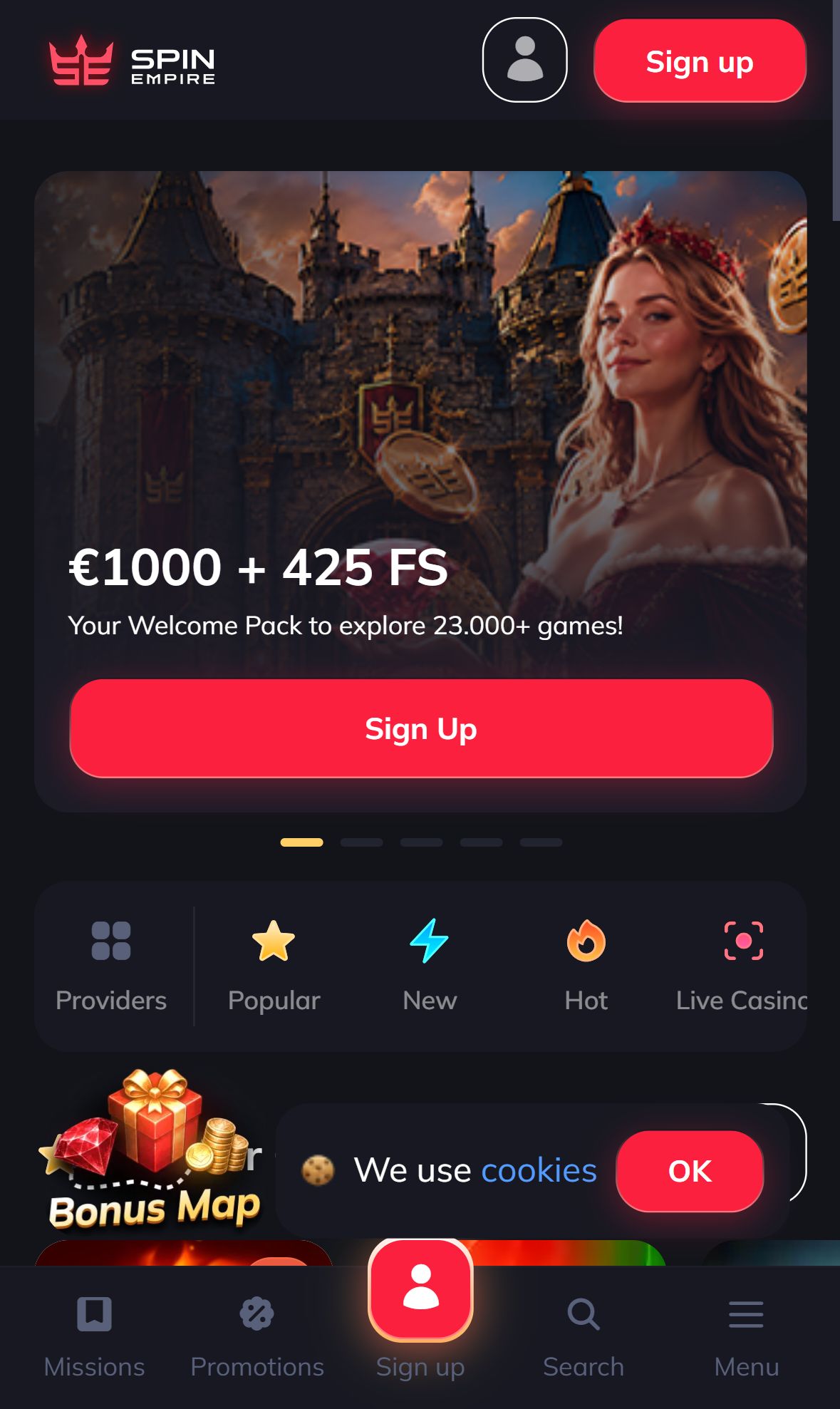 Spin Empire — Lobby (Mobile)