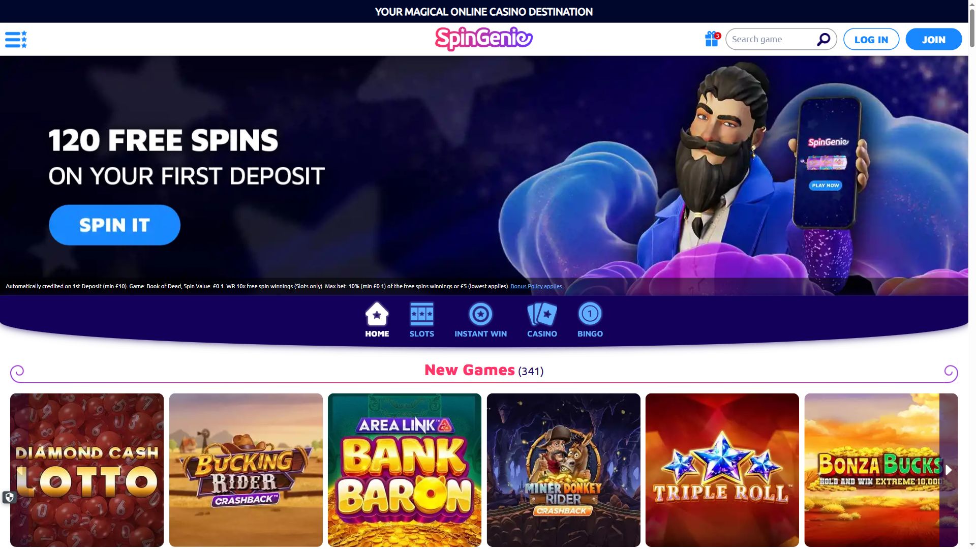 SpinGenie — Homepage (Desktop)