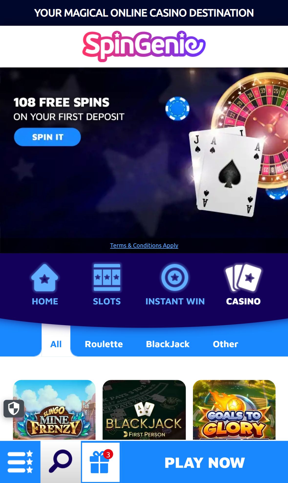 SpinGenie — Lobby (Mobile)