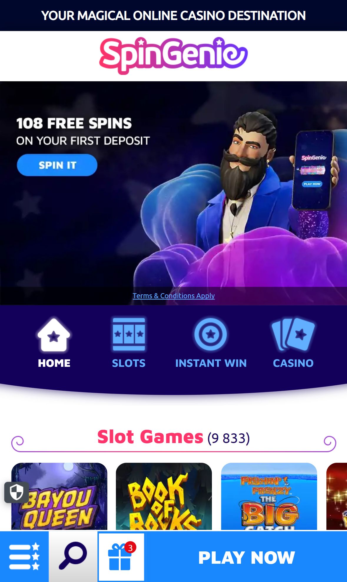 SpinGenie — Homepage (Mobile)