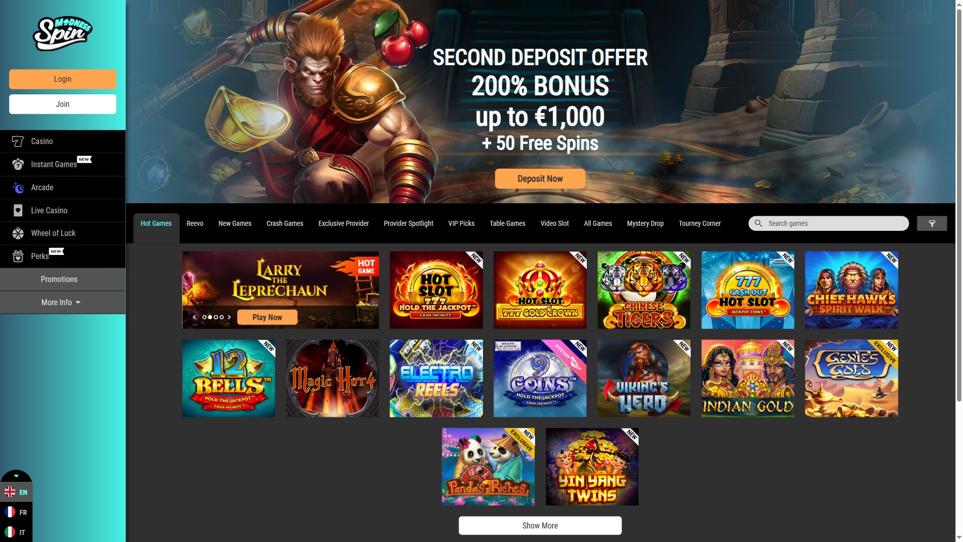 Spin Madness — Homepage (Desktop)