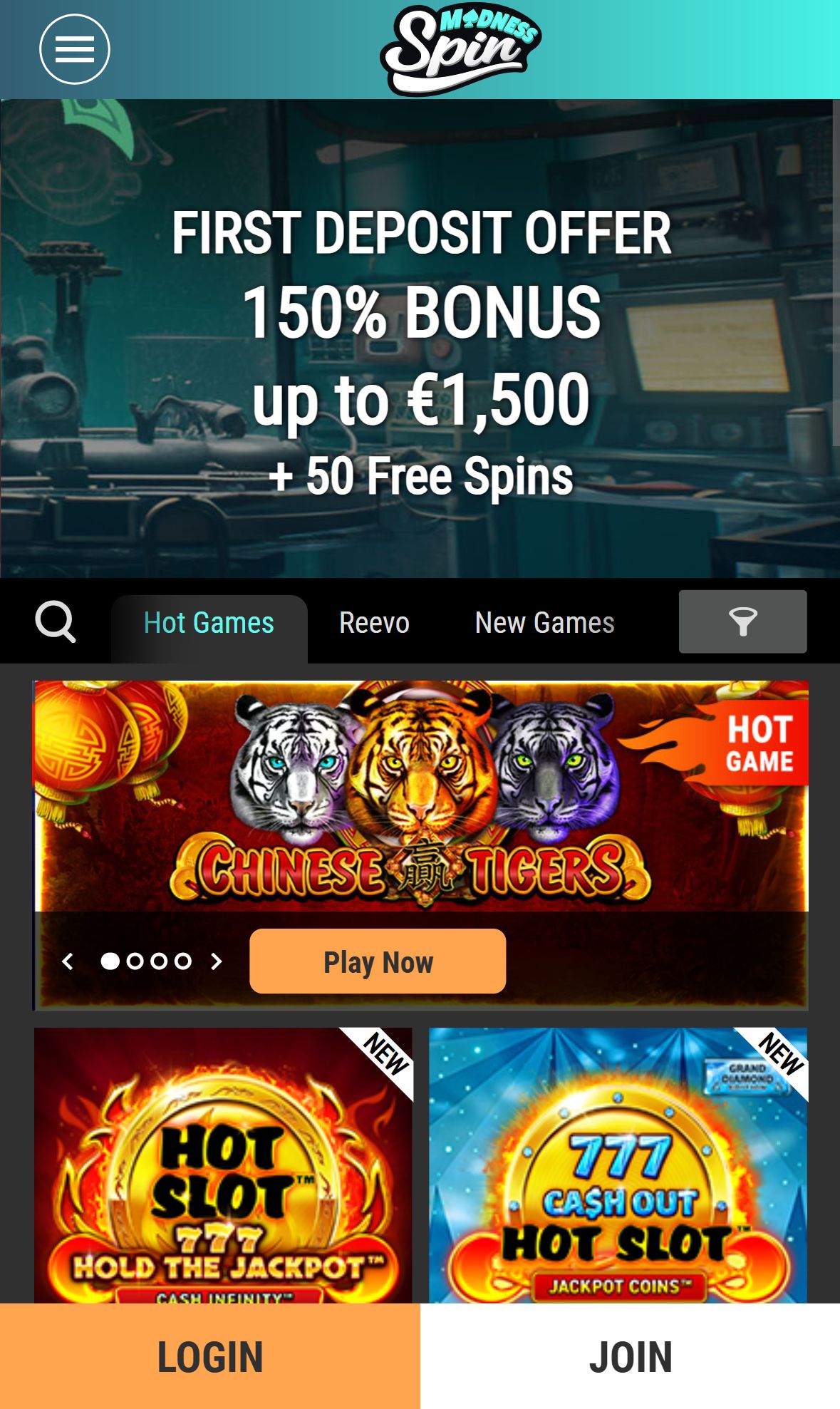 Spin Madness — Homepage (Mobile)