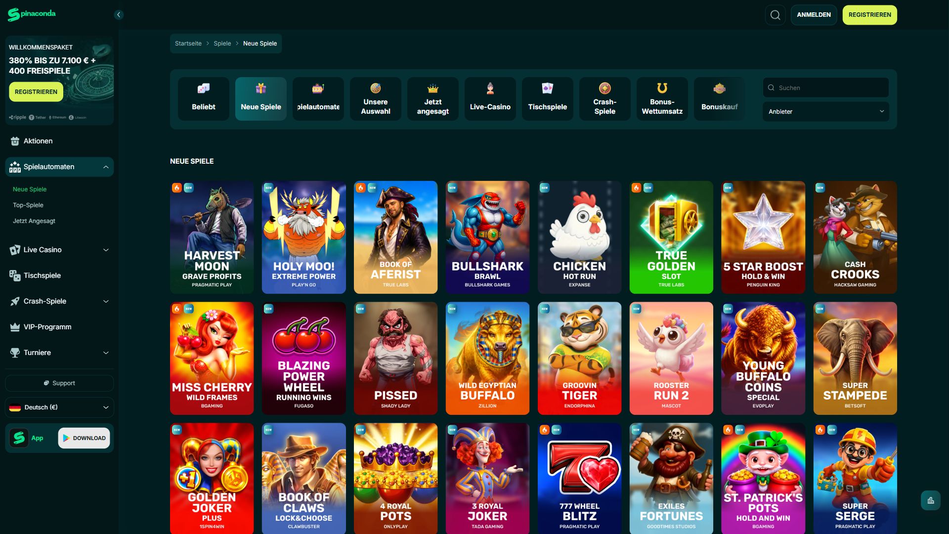 Spinaconda — Lobby (Desktop)