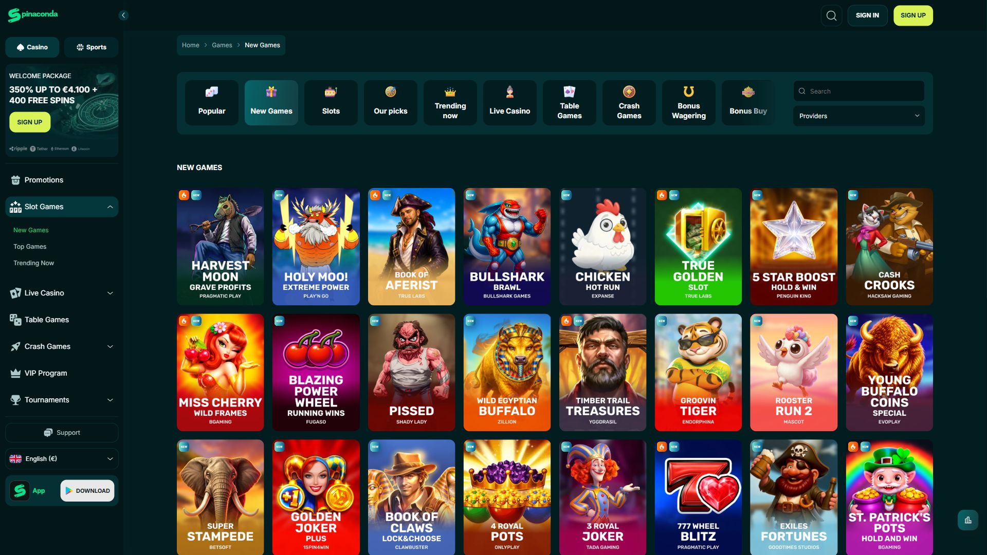 Spinaconda — Lobby (Desktop)