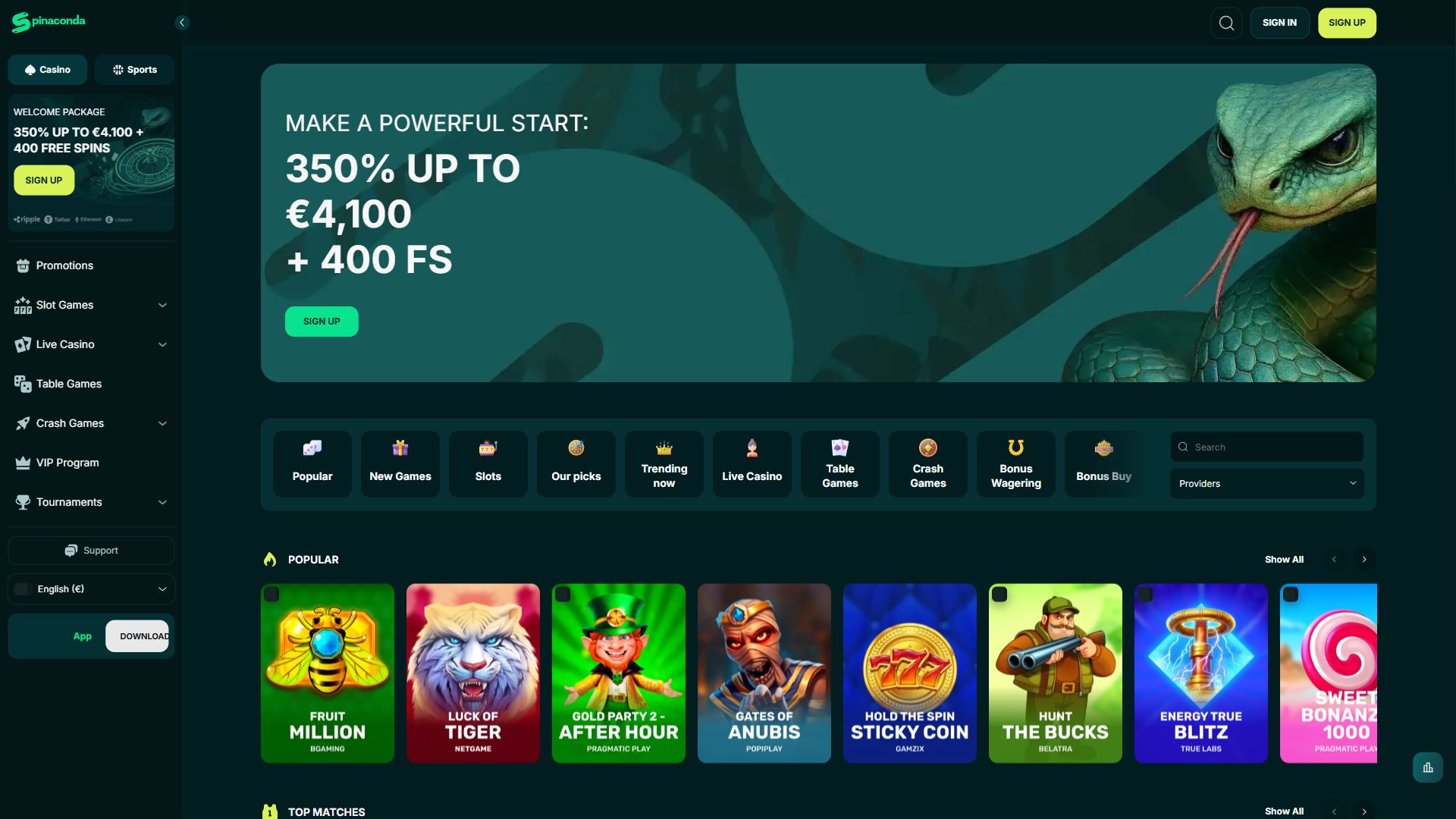 Spinaconda — Homepage (Desktop)