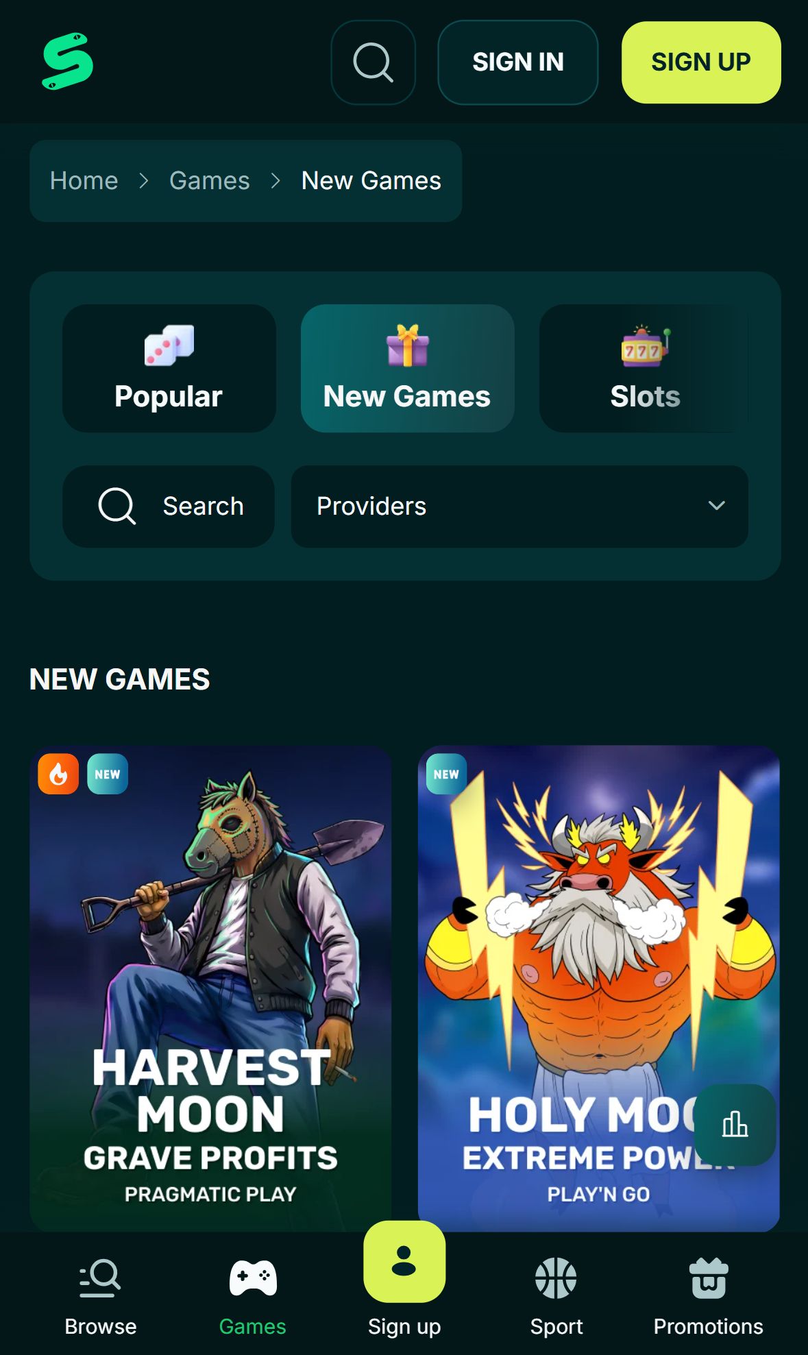 Spinaconda — Lobby (Mobile)