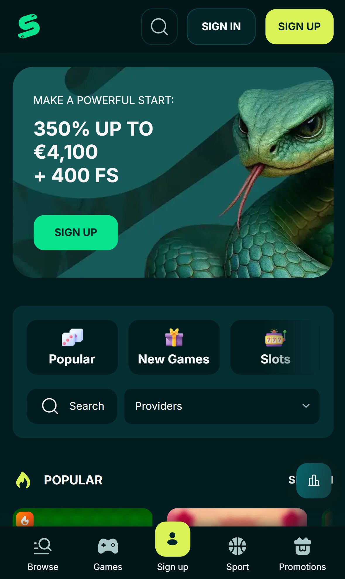 Spinaconda — Homepage (Mobile)