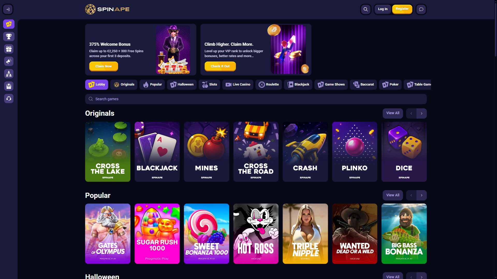 Spinape — Lobby (Desktop)