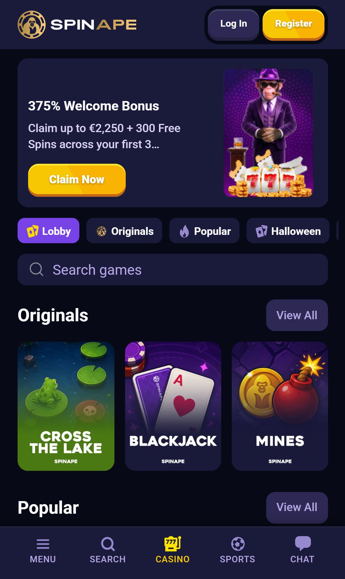 Spinape — Lobby (Mobile)