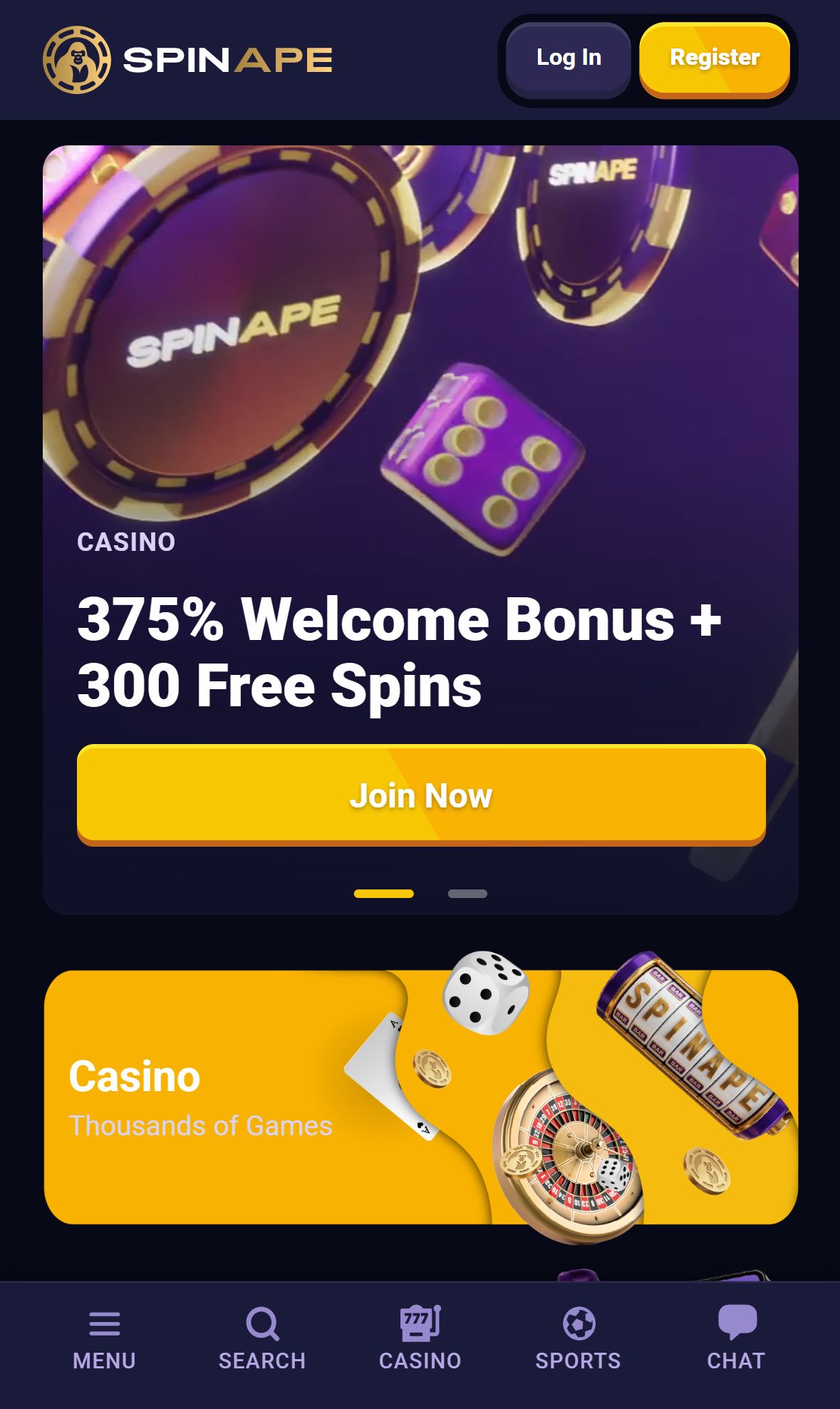 Spinape — Homepage (Mobile)