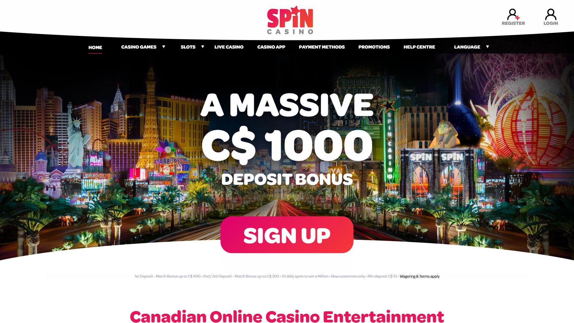 SpinCasino — Homepage (Desktop)