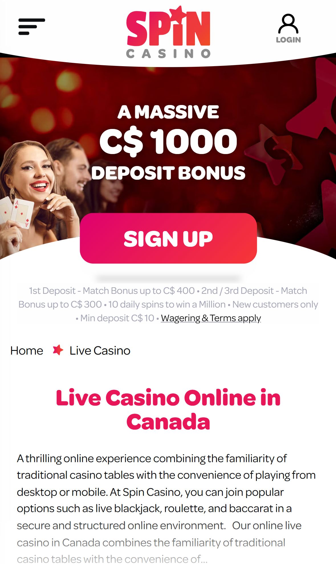 SpinCasino — Lobby (Mobile)