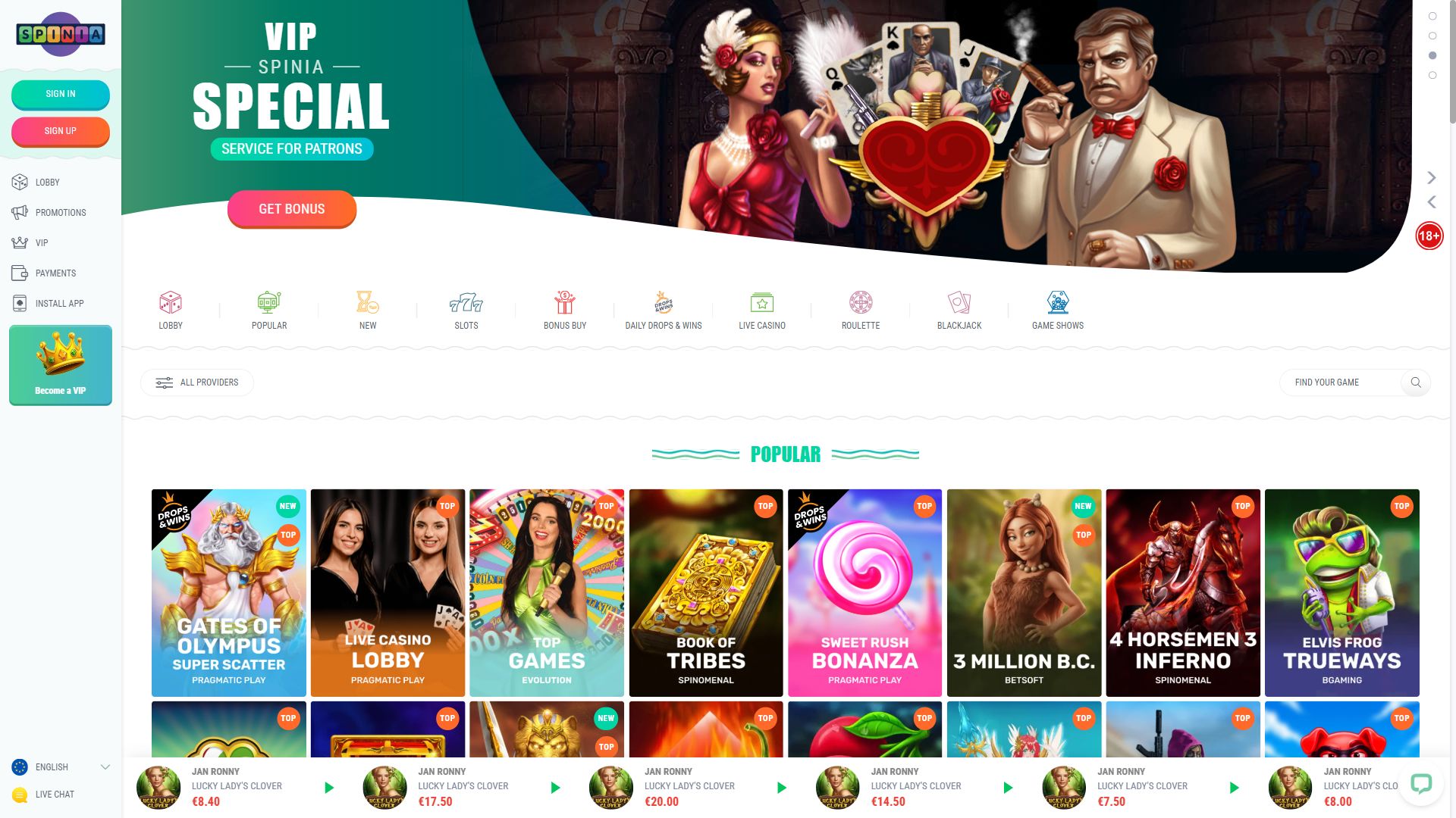 Spinia — Homepage (Desktop)