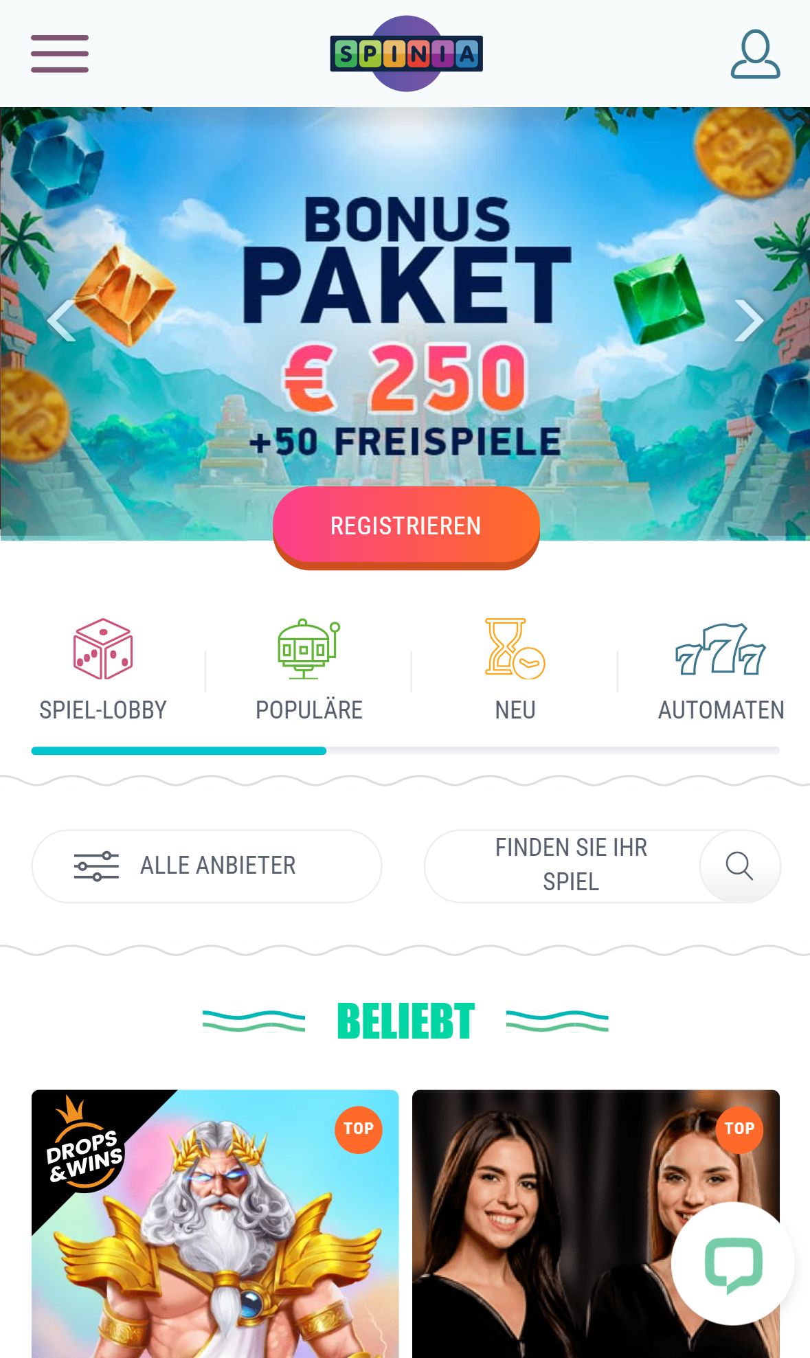Spinia — Startseite (Mobil)