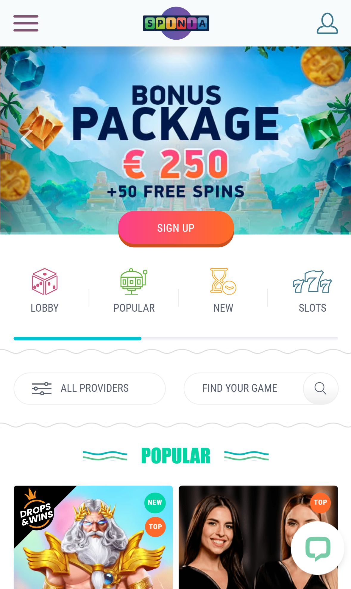 Spinia — Homepage (Mobile)