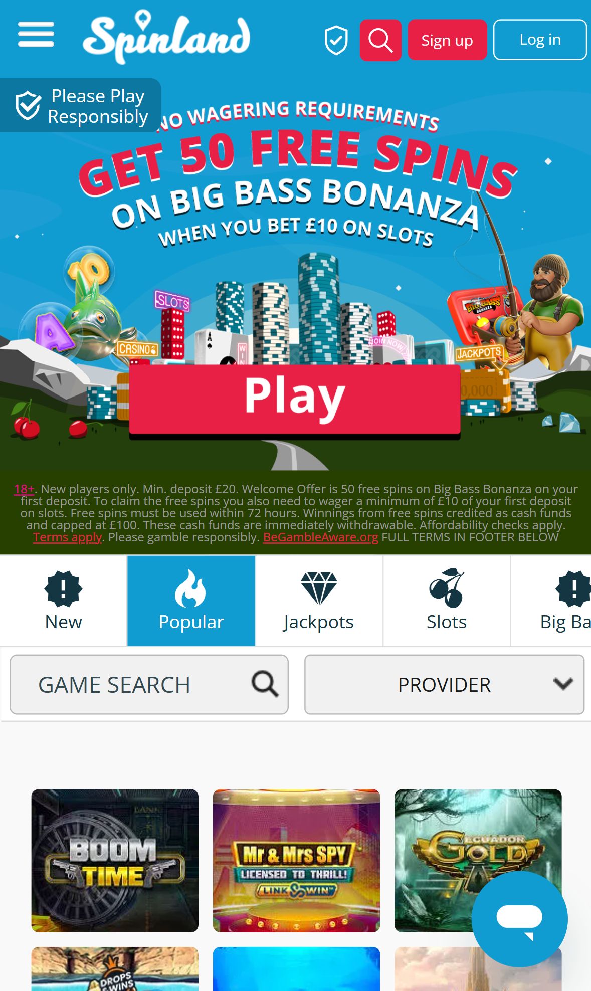 Spinland — Homepage (Mobile)