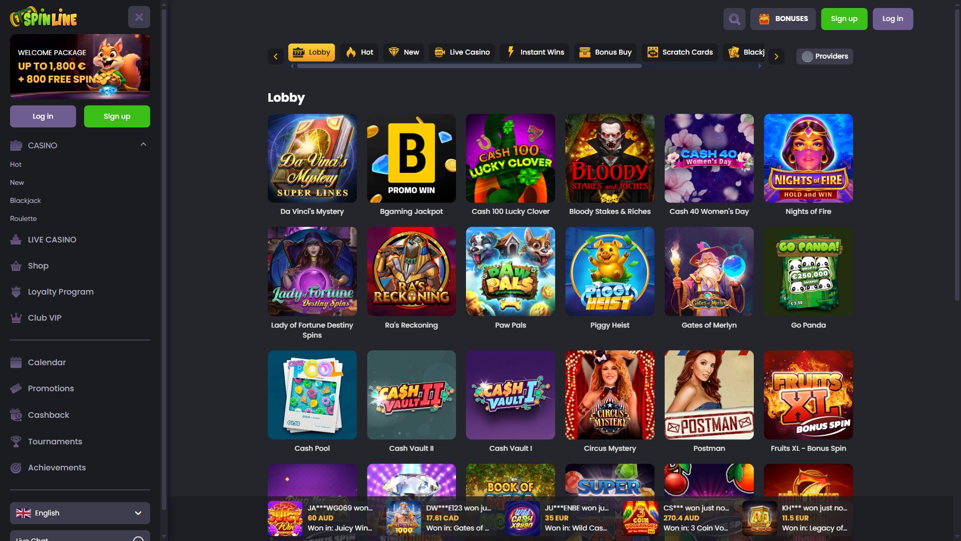 Spinline — Lobby (Desktop)