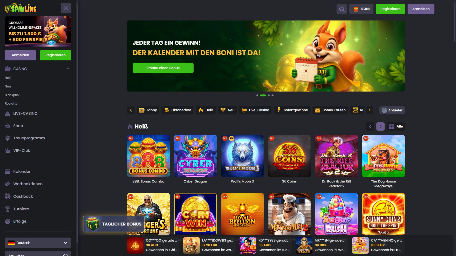 Spinline — Startseite (Desktop)