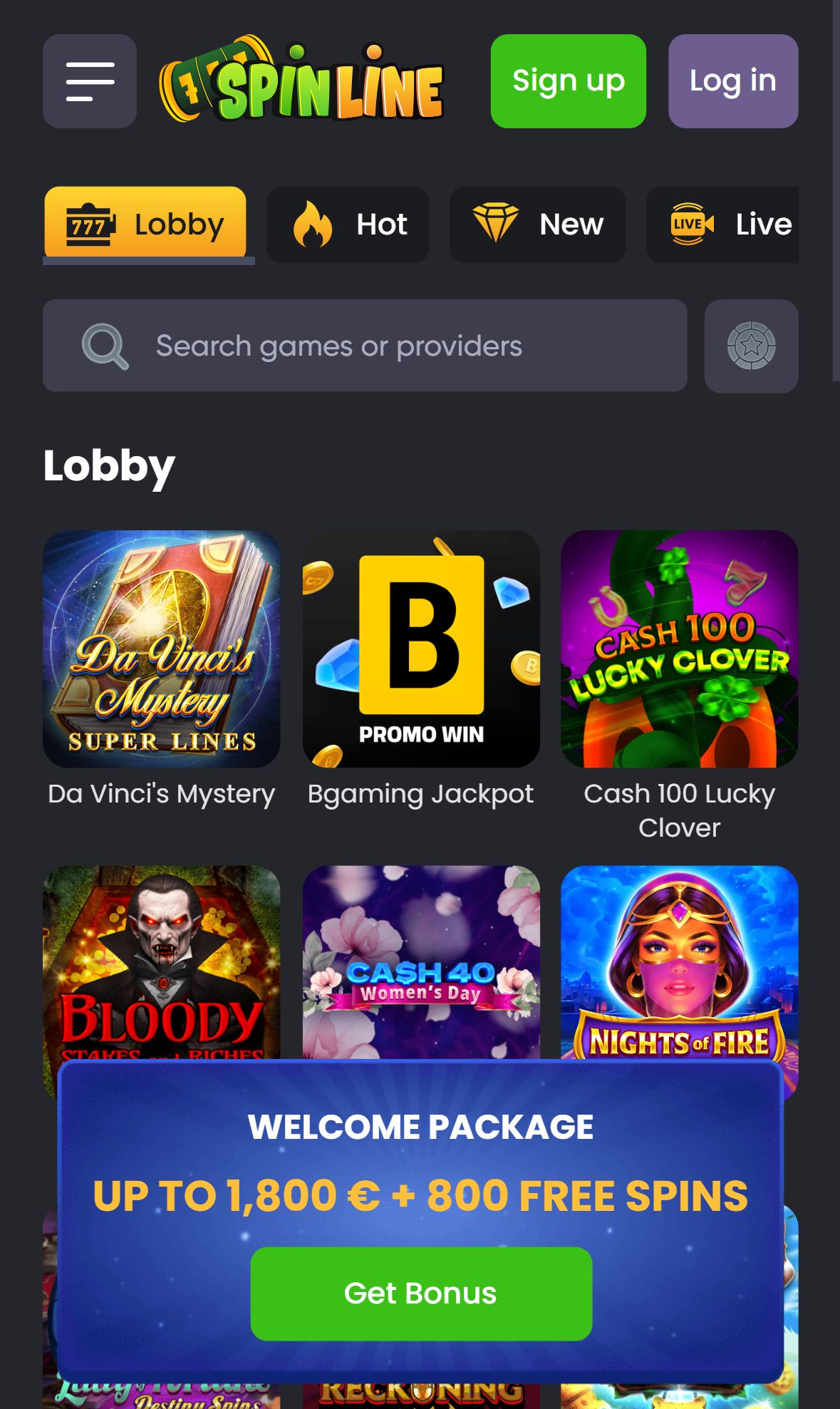 Spinline — Lobby (Mobile)