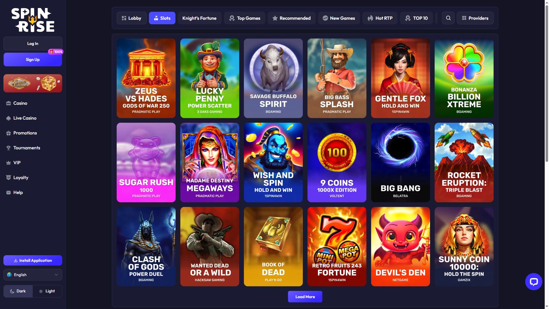 Spinrise — Lobby (Desktop)