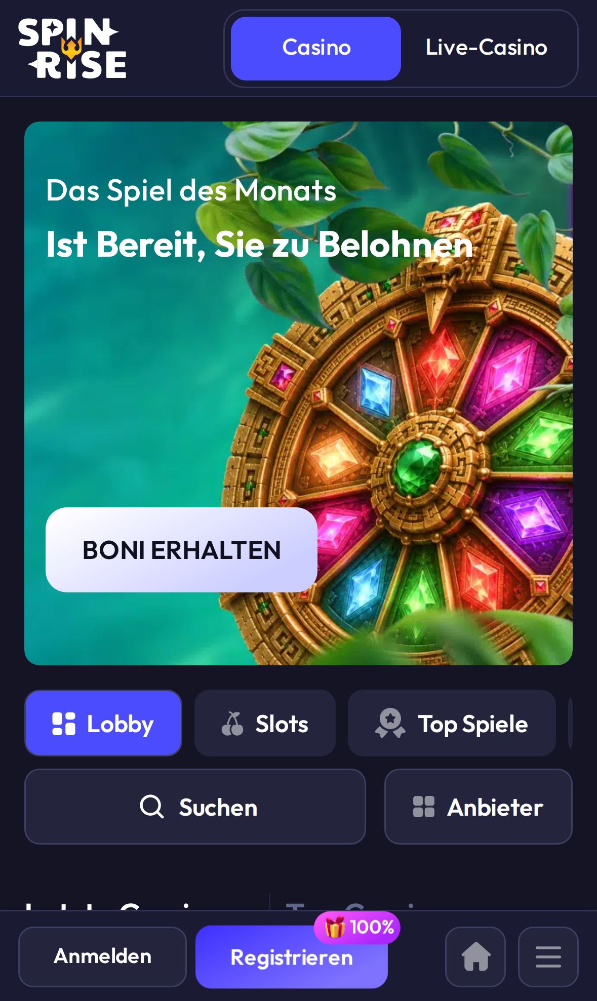Spinrise — Startseite (Mobil)