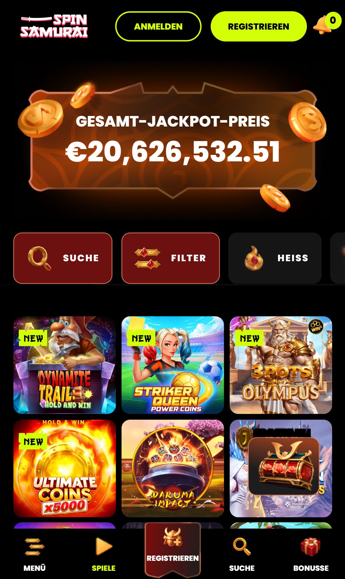 Spin Samurai — Lobby (Mobil)