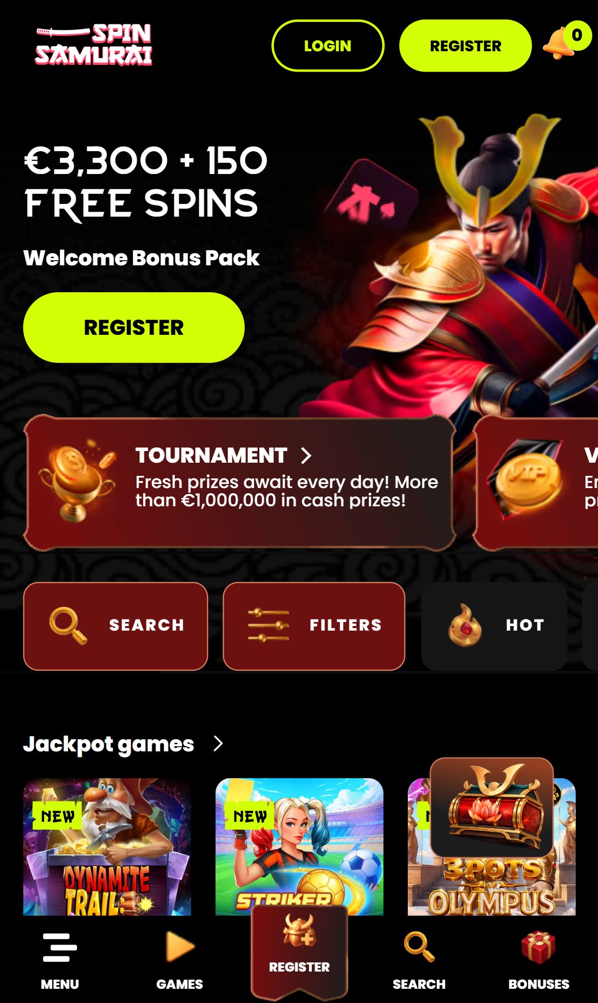 Spin Samurai — Homepage (Mobile)