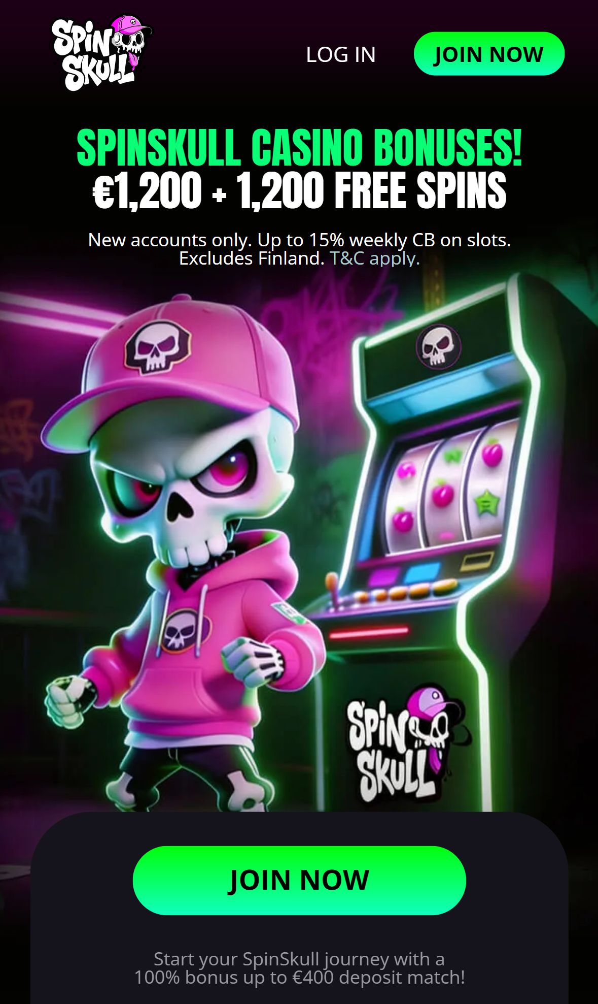 Spinskull — Homepage (Mobile)