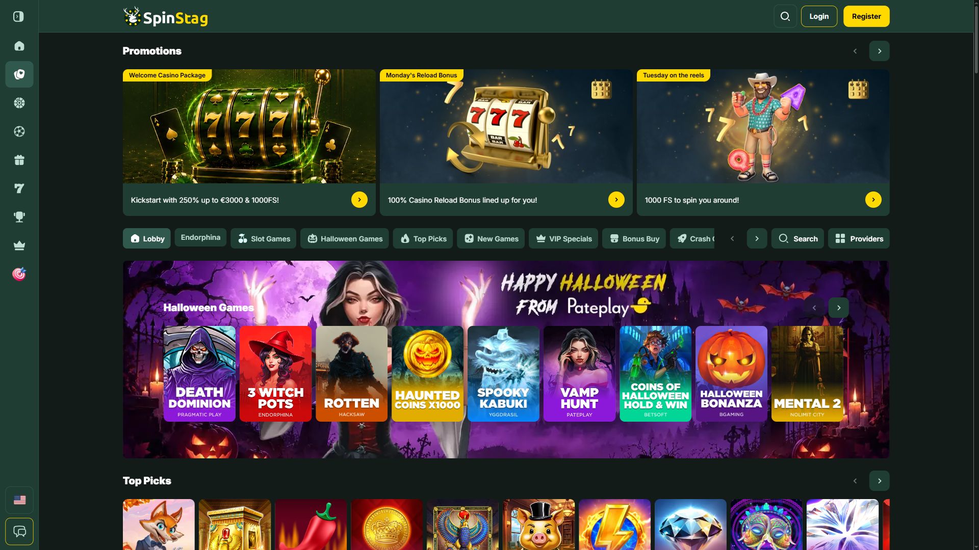Spinstag — Lobby (Desktop)