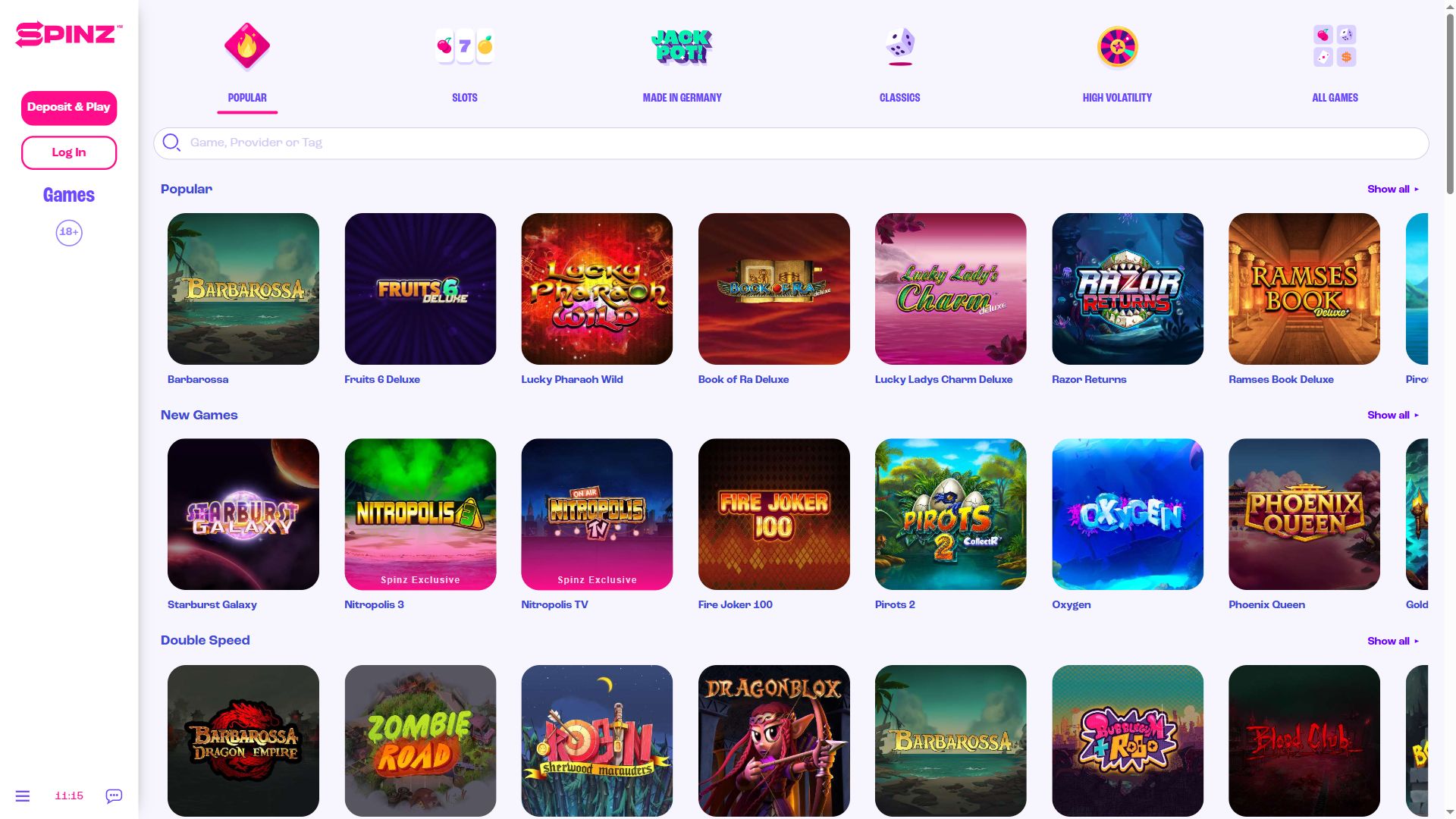 Spinz — Lobby (Desktop)
