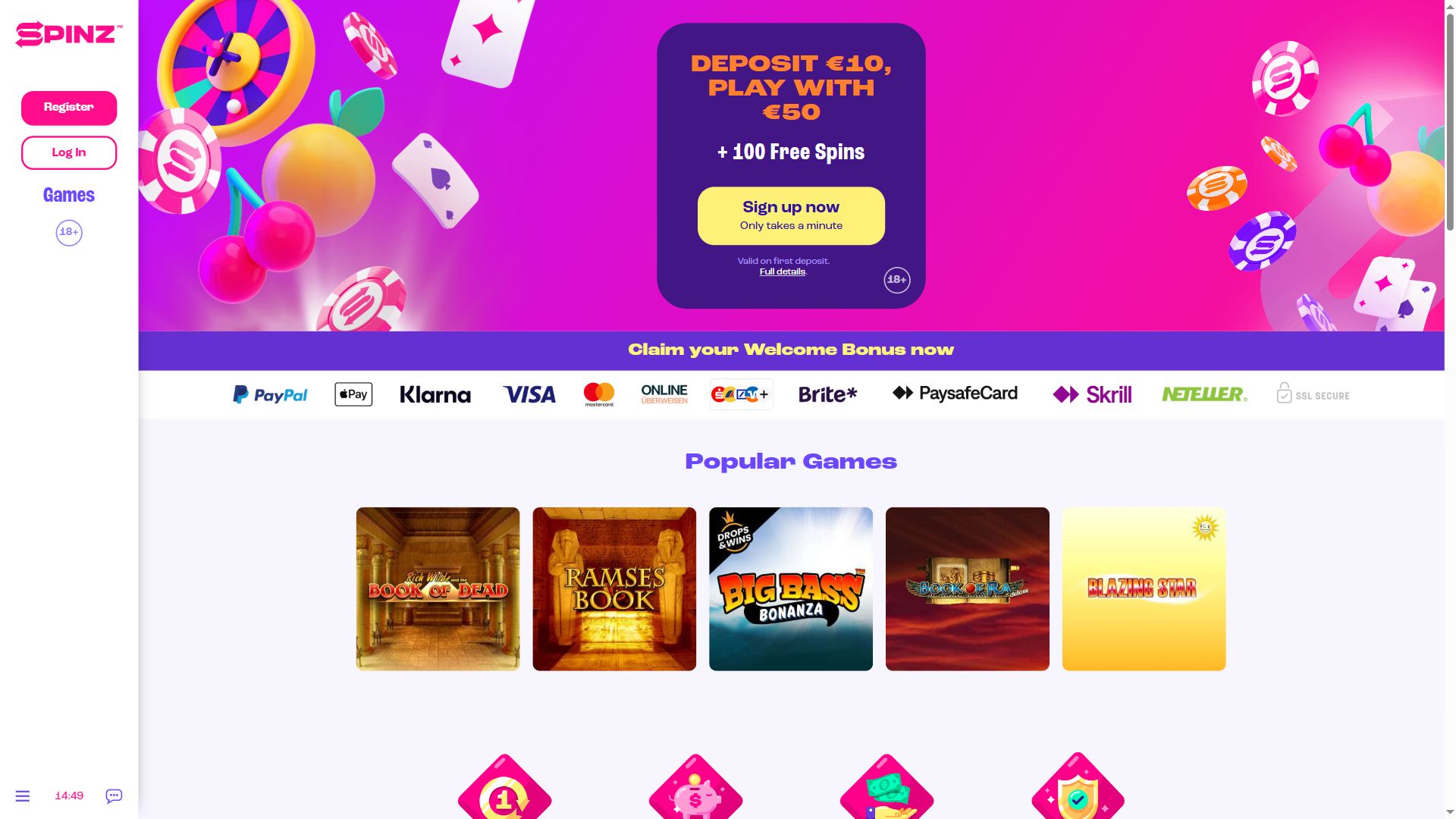 Spinz — Homepage (Desktop)