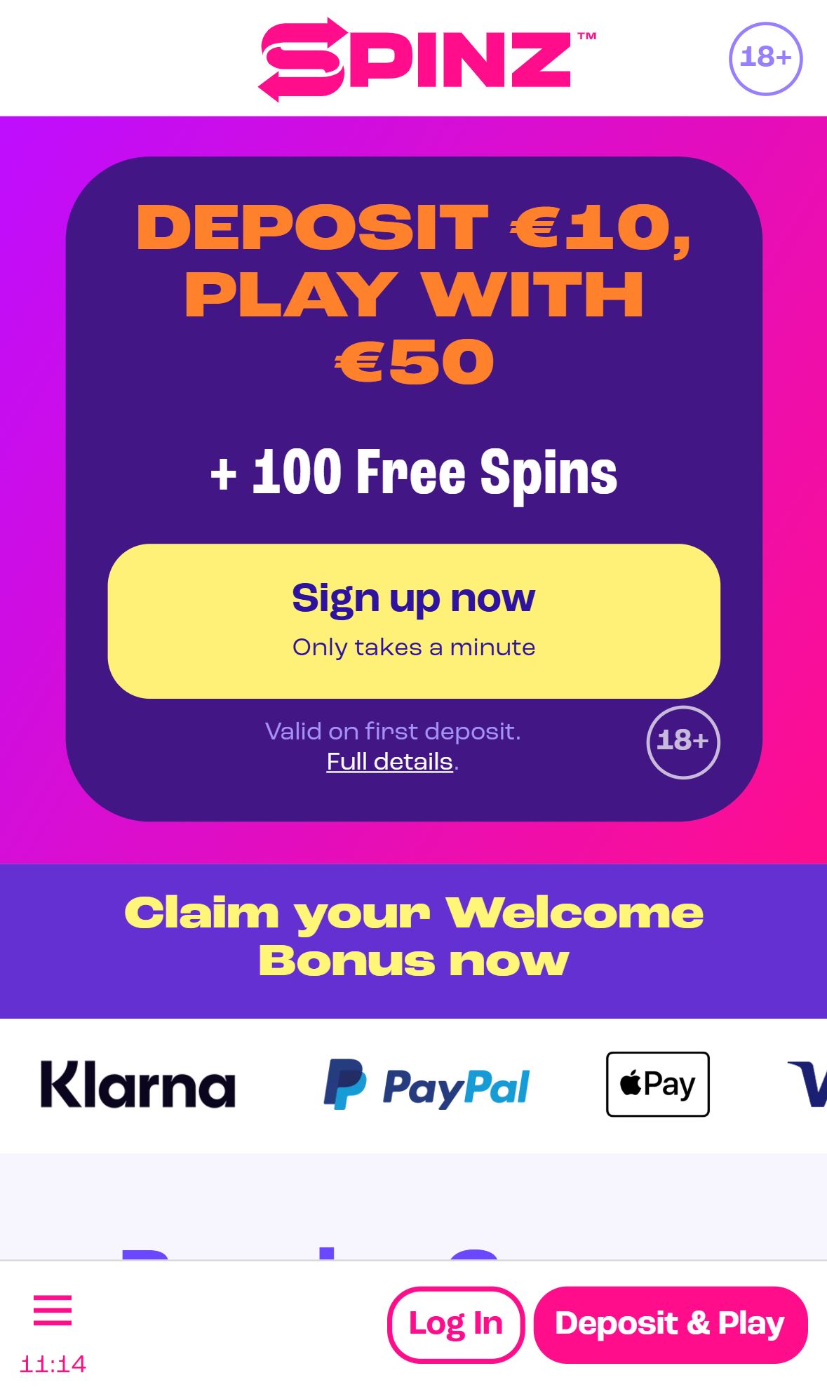 Spinz — Homepage (Mobile)