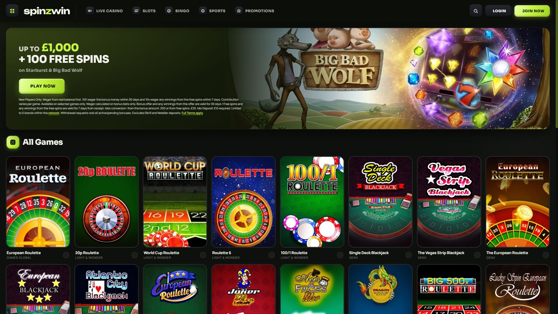 Spinzwin — Lobby (Desktop)