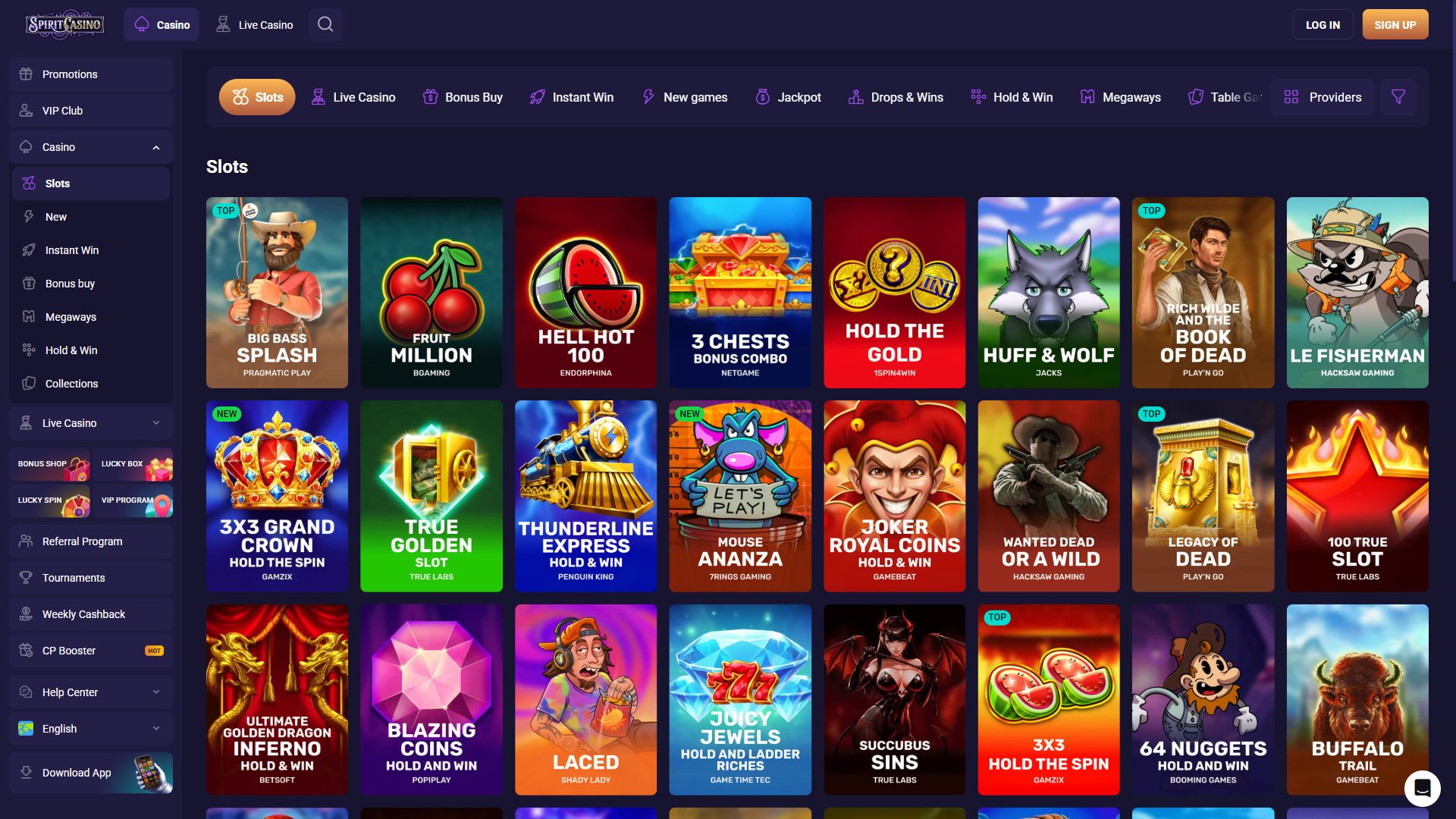 Spirit Casino — Lobby (Desktop)