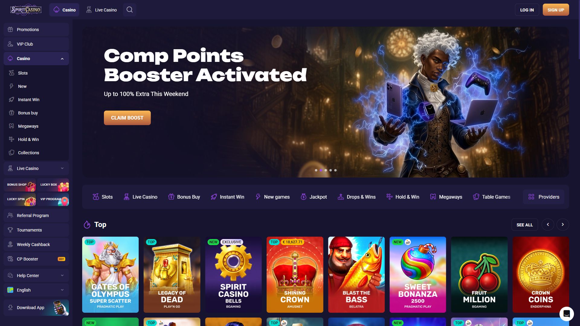 Spirit Casino — Homepage (Desktop)