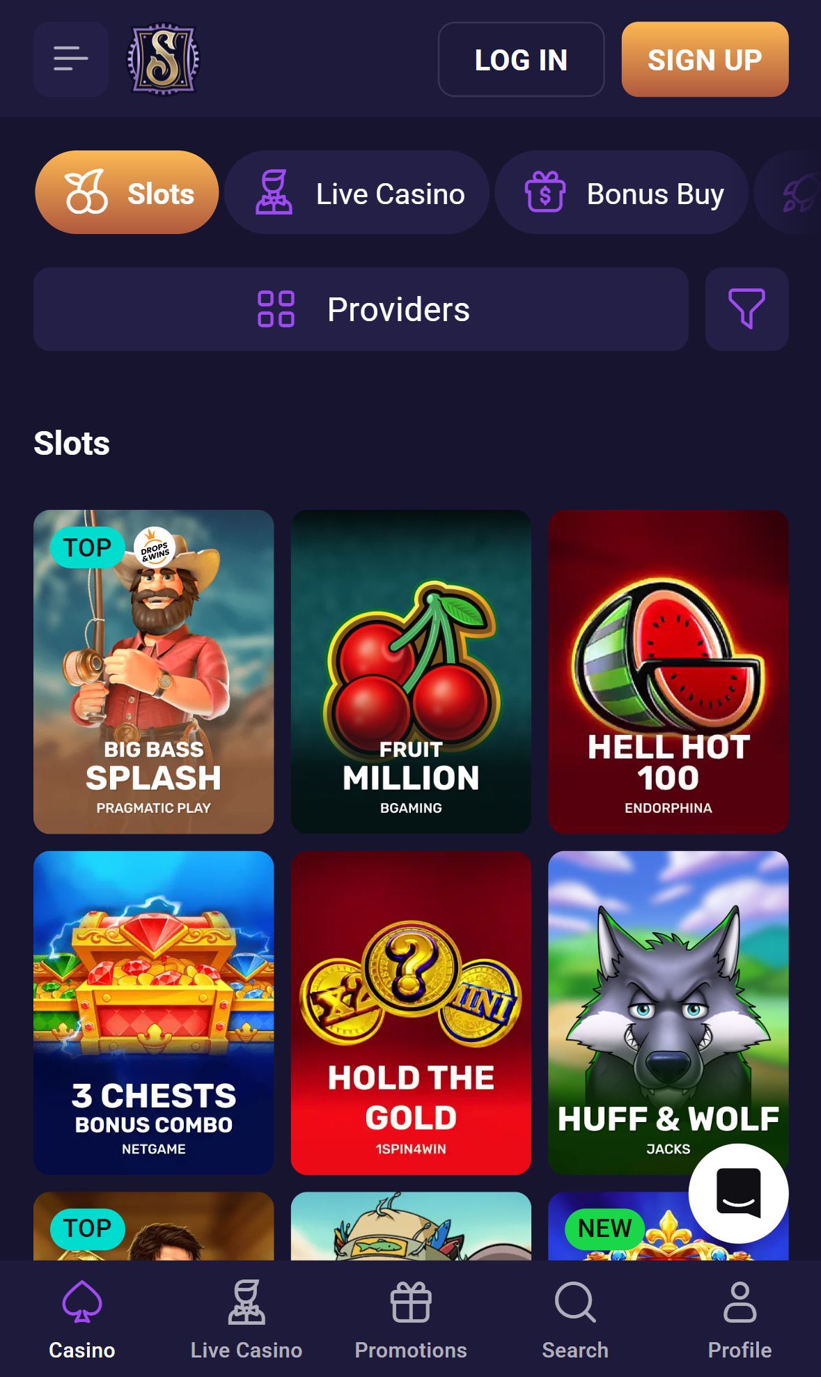 Spirit Casino — Lobby (Mobile)