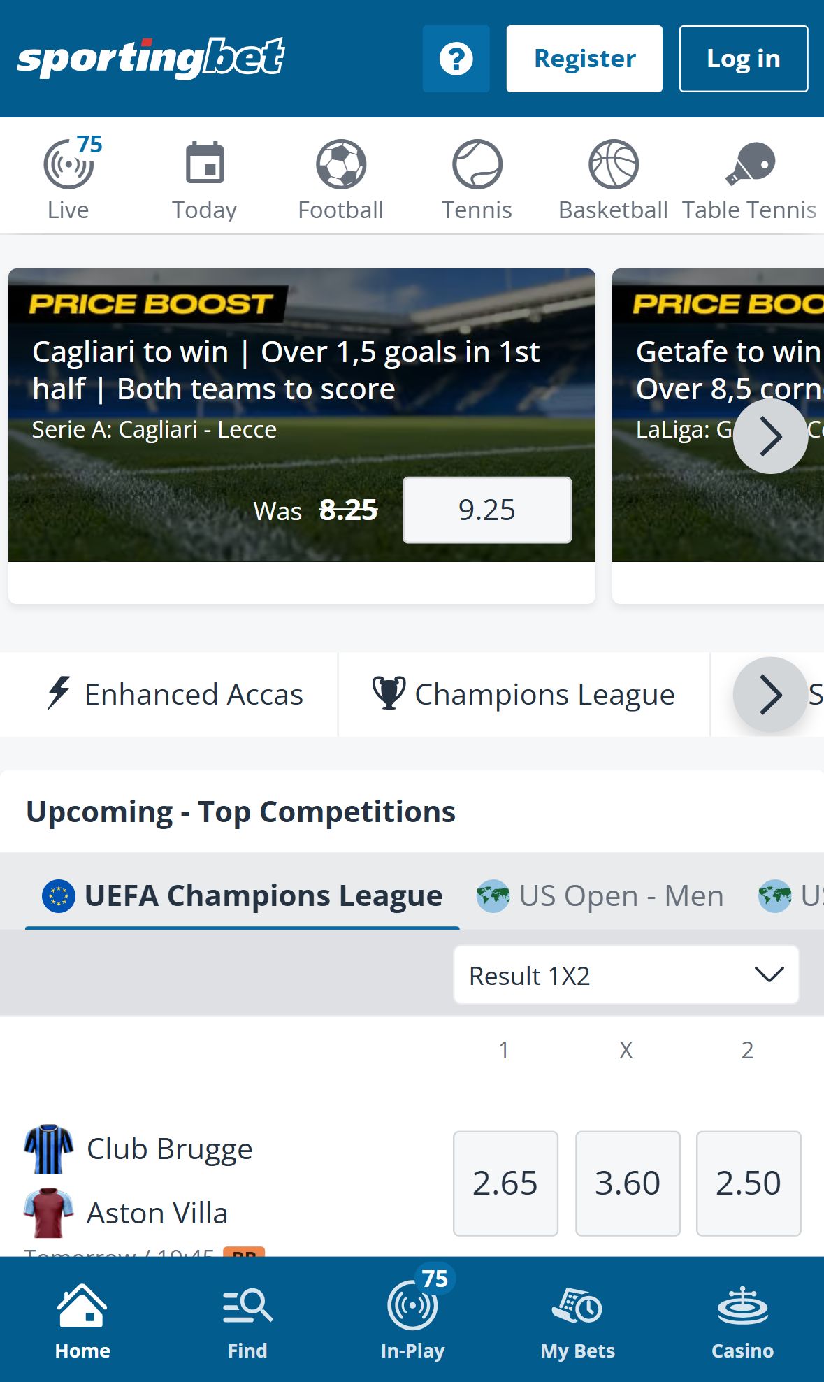 SportingBet — Homepage (Mobile)