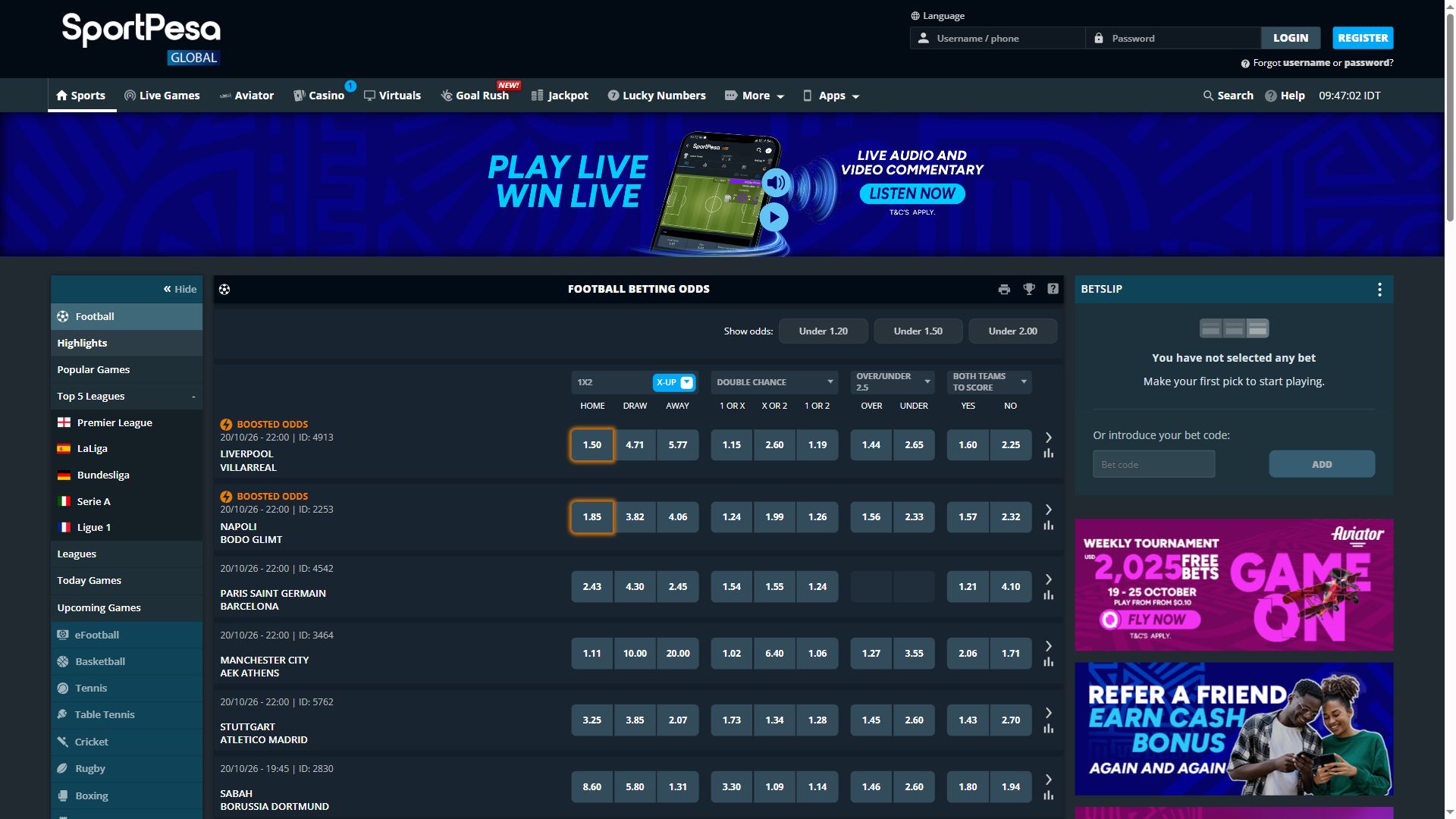 SportPesa — Homepage (Desktop)